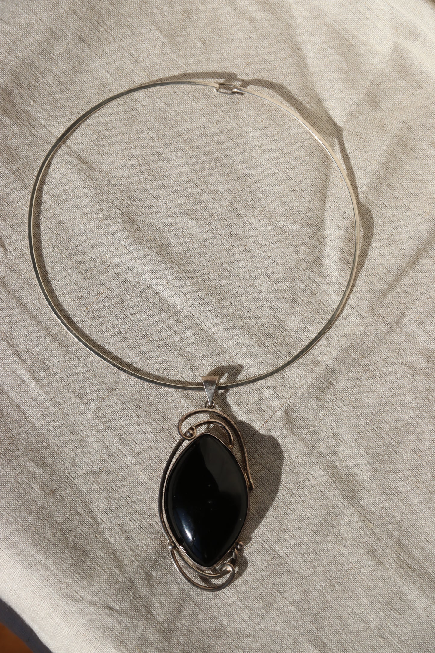 Sterling Silver Obsidian Collar Necklace
