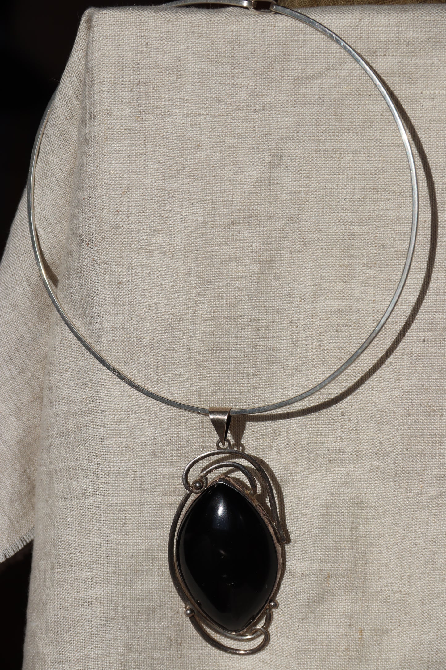 Sterling Silver Obsidian Collar Necklace