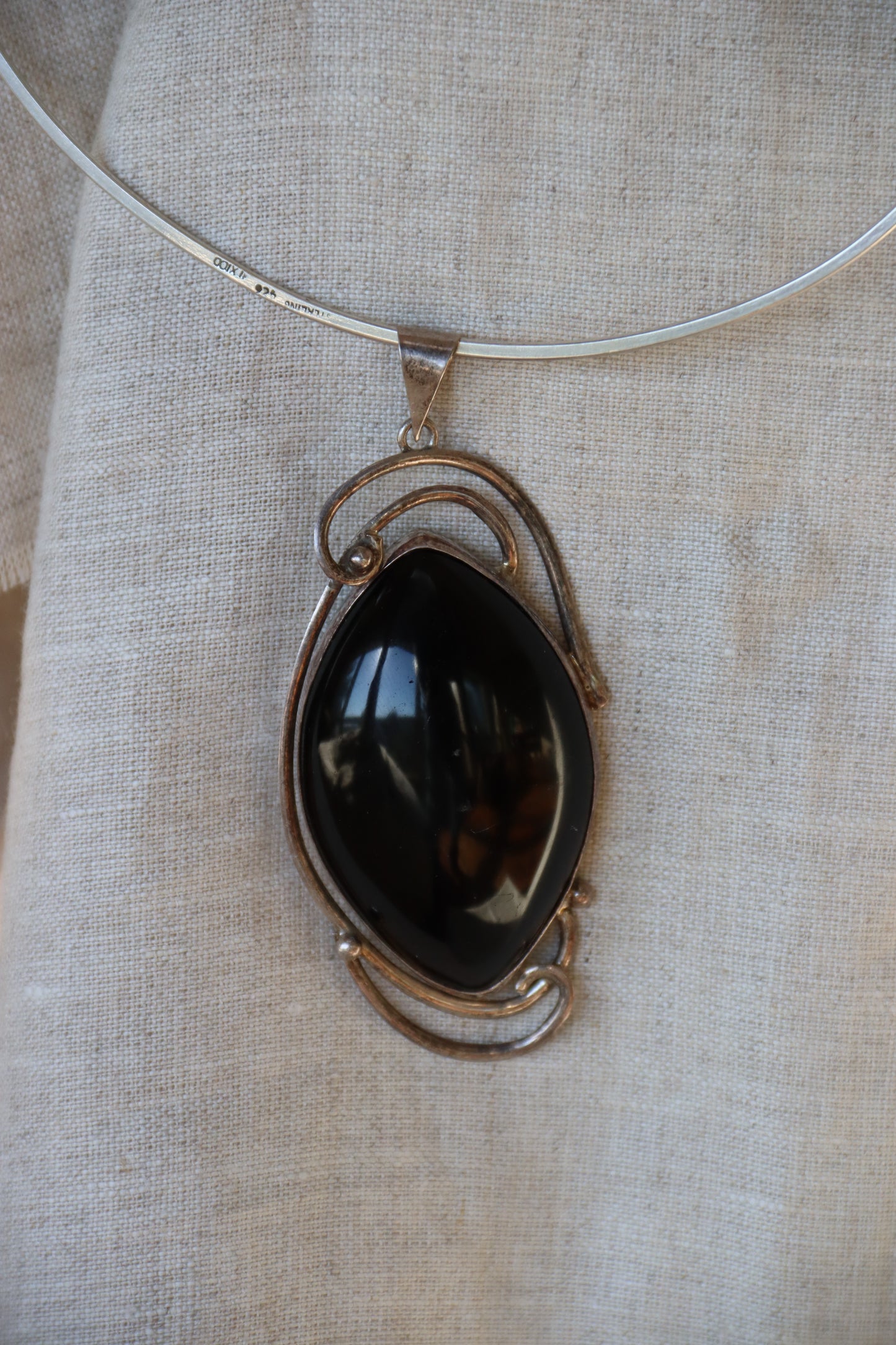 Sterling Silver Obsidian Collar Necklace
