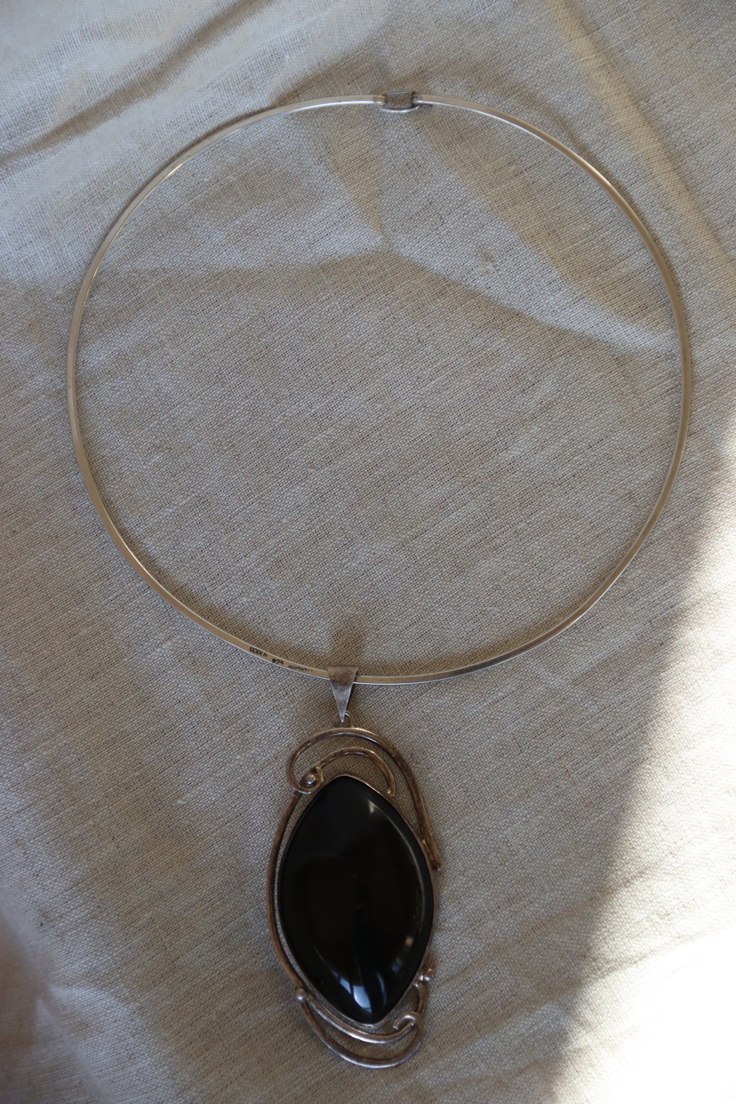 Sterling Silver Obsidian Collar Necklace