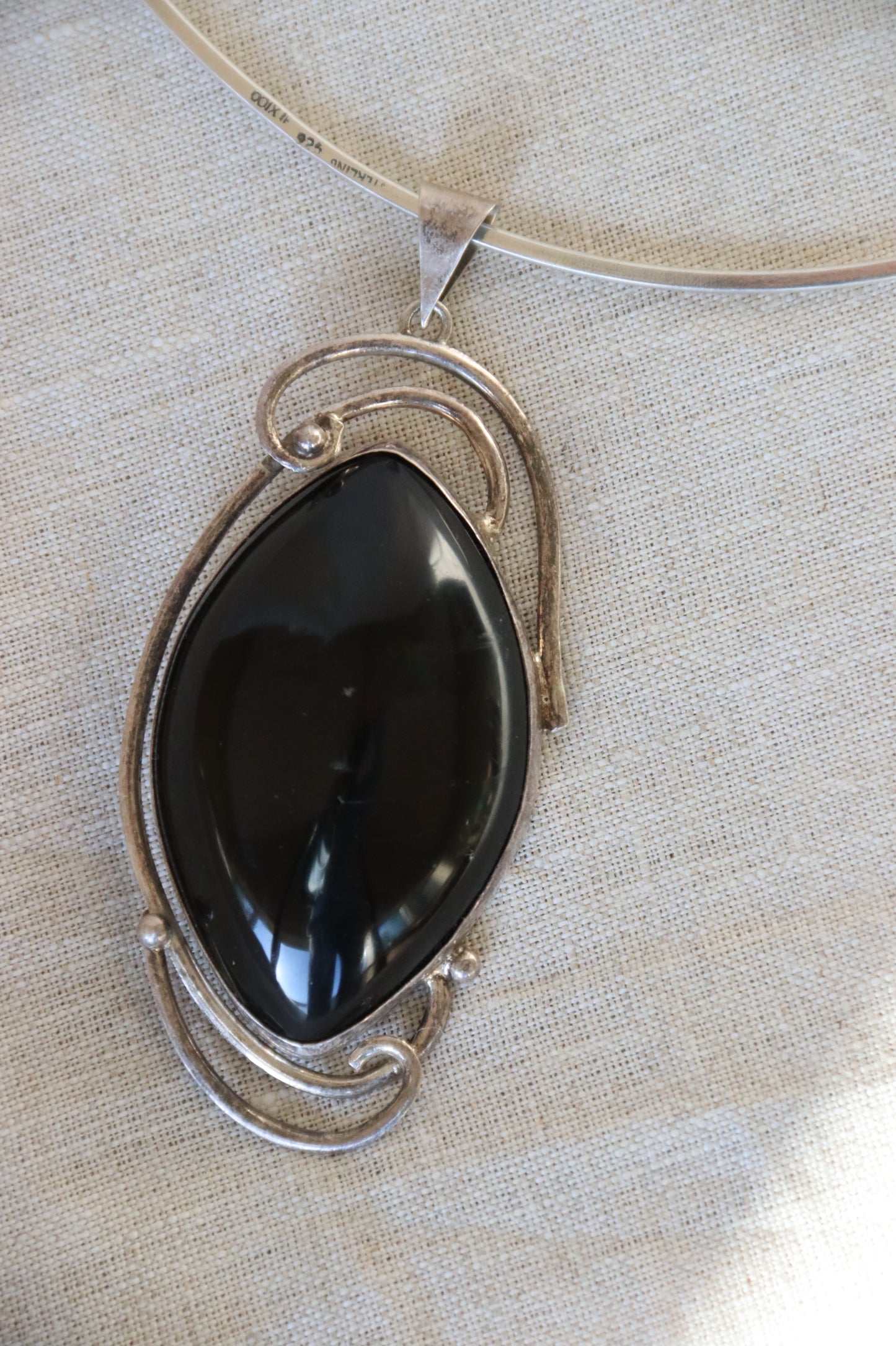 Sterling Silver Obsidian Collar Necklace