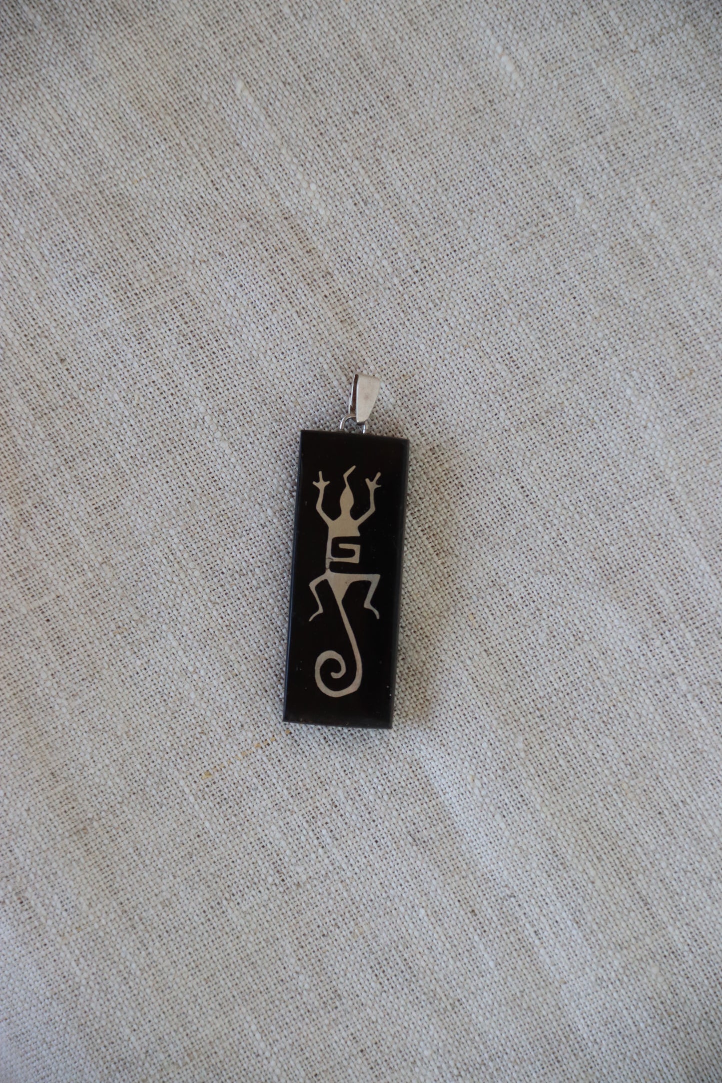 Sterling Silver Wooden Lizard Pendant
