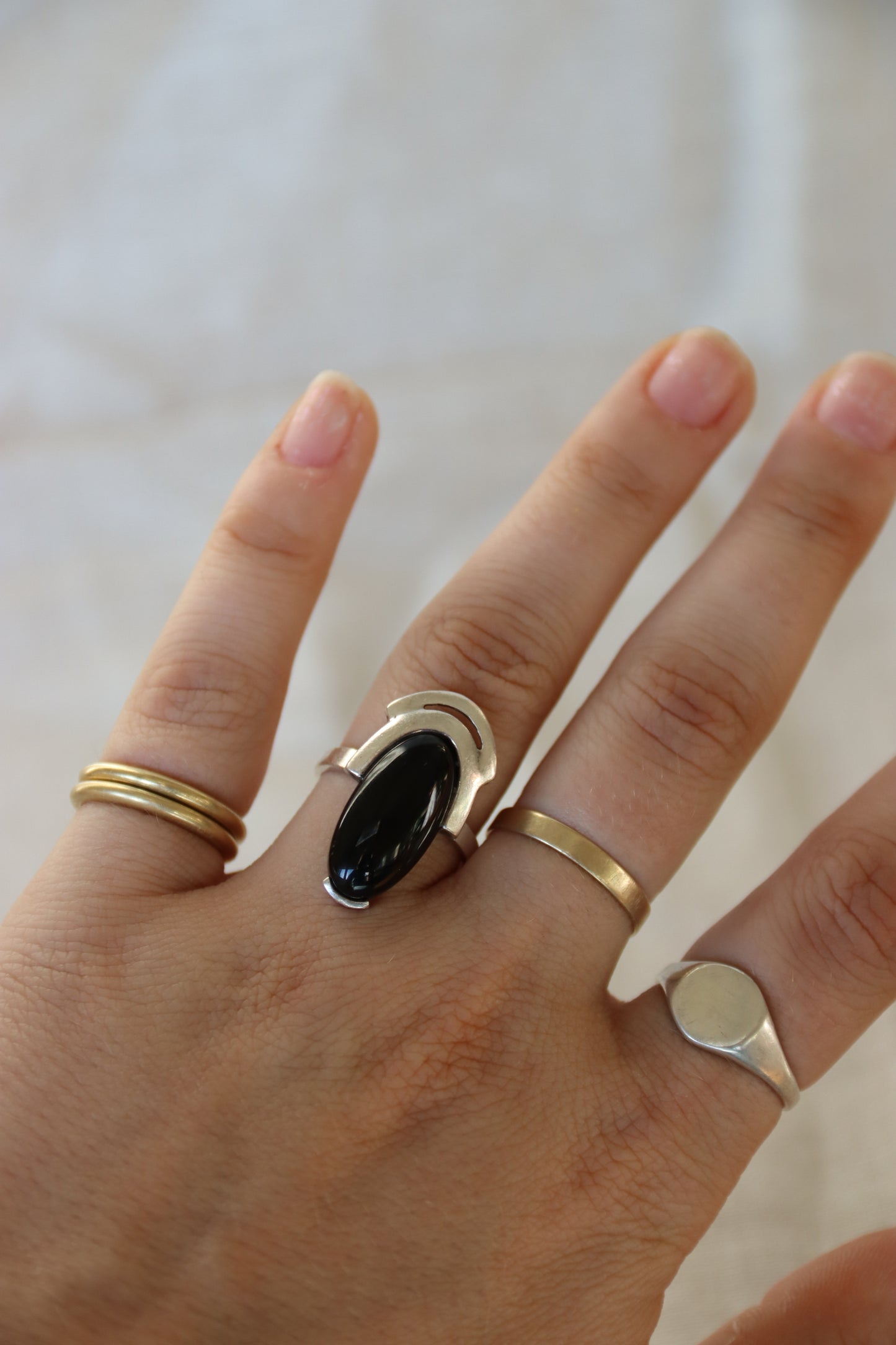 Sterling Silver Obsidian Oval Ring
