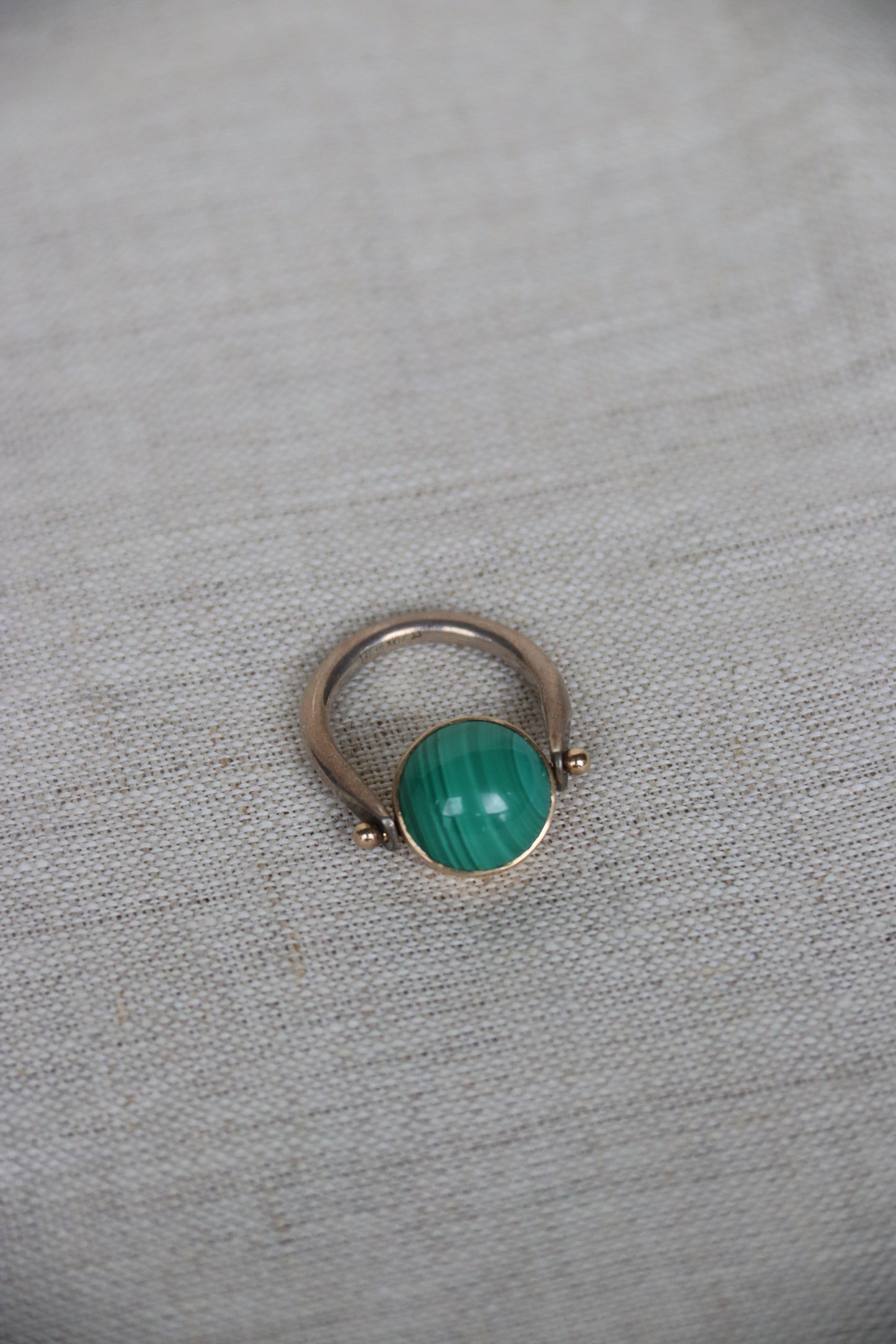 Sterling Silver and 14k Malachite Flip Ring