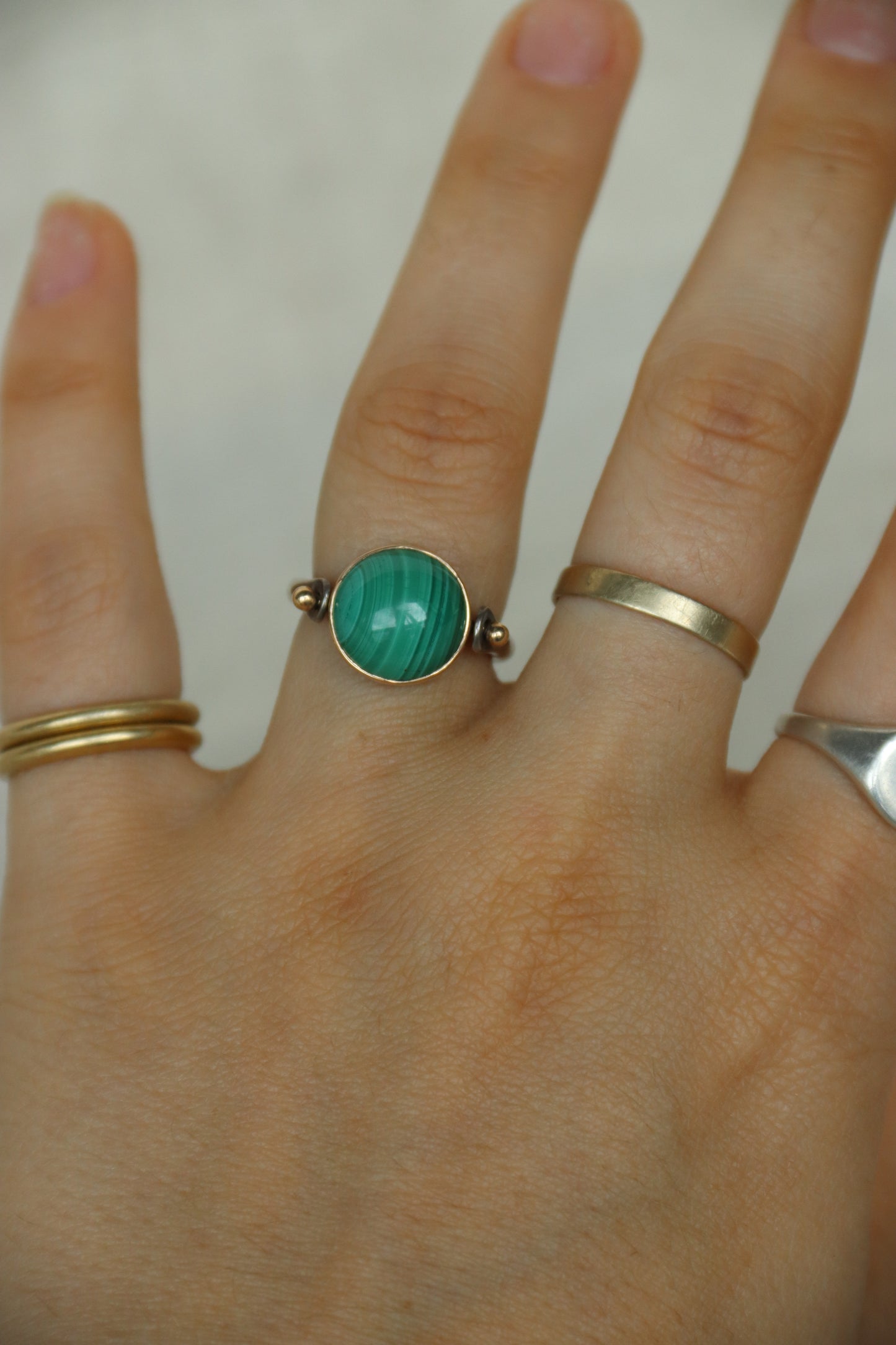 Sterling Silver and 14k Malachite Flip Ring