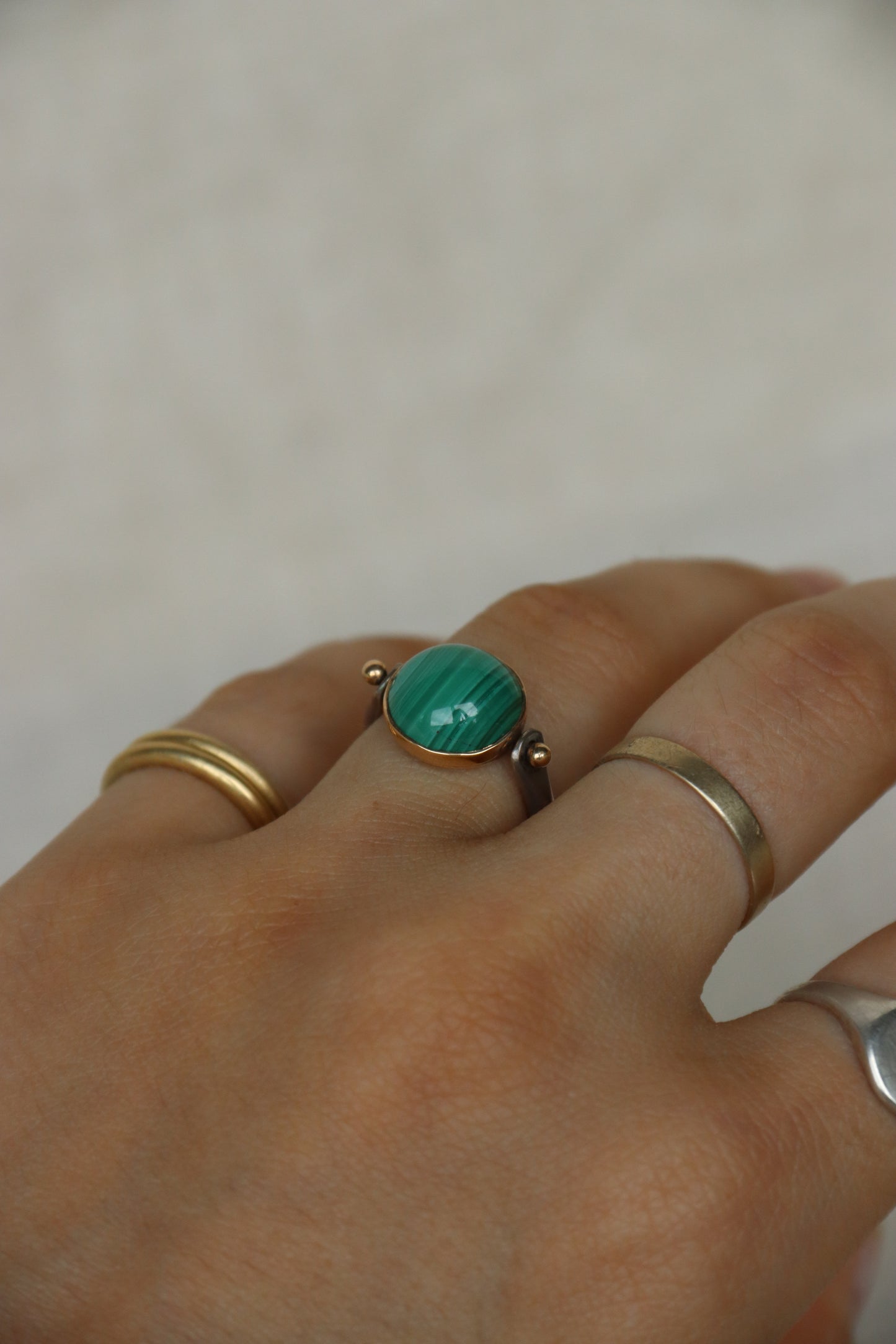 Sterling Silver and 14k Malachite Flip Ring