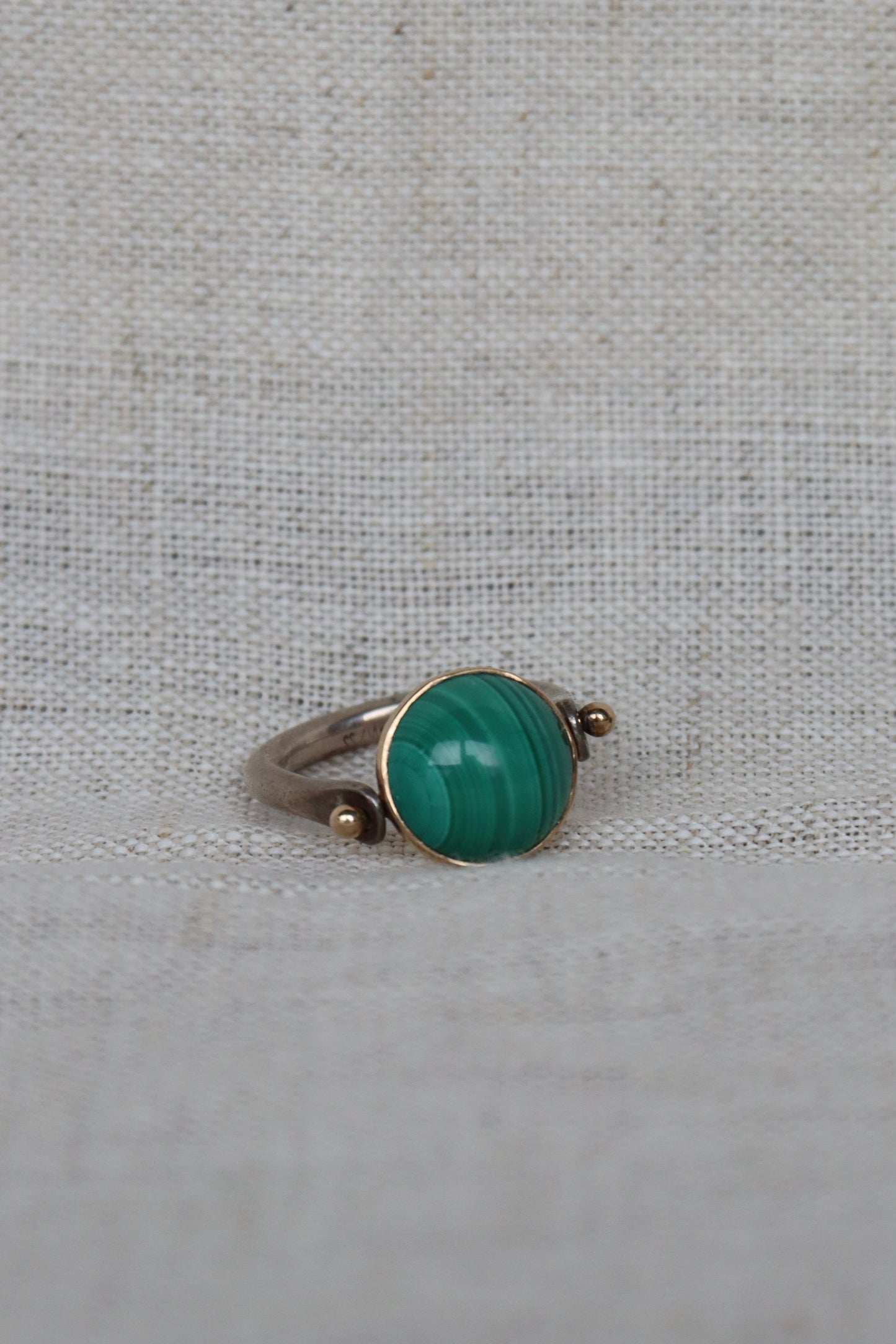 Sterling Silver and 14k Malachite Flip Ring