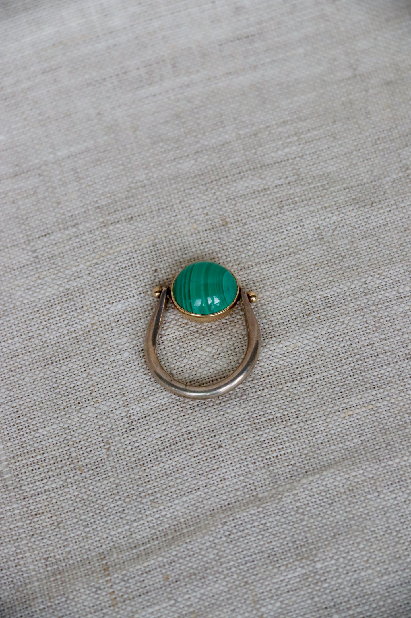 Sterling Silver and 14k Malachite Flip Ring
