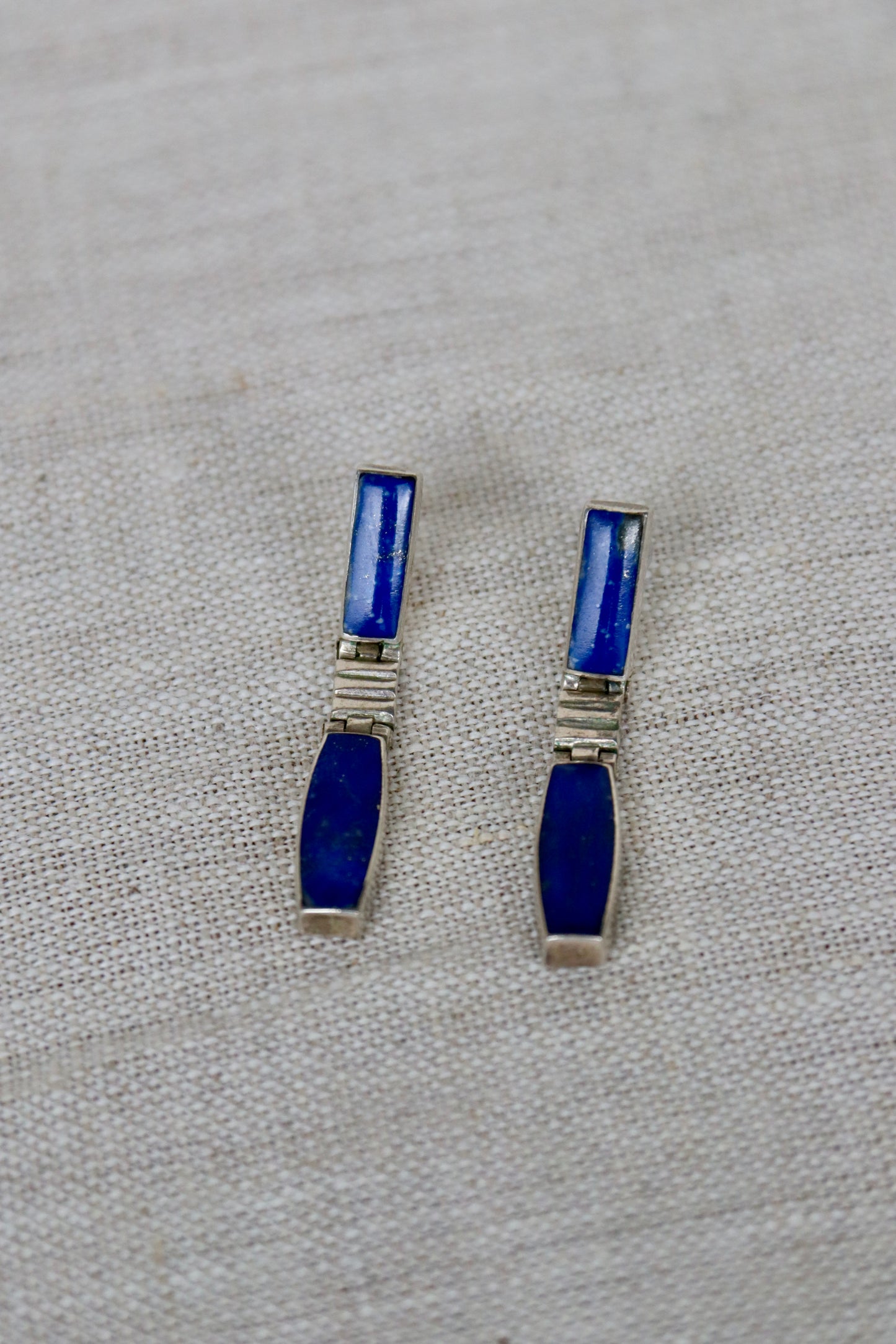 Sterling Silver Lapis Lazuli Long Hinged Earrings