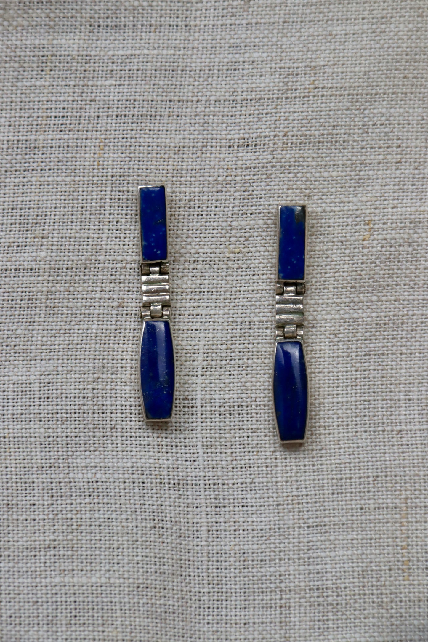 Sterling Silver Lapis Lazuli Long Hinged Earrings