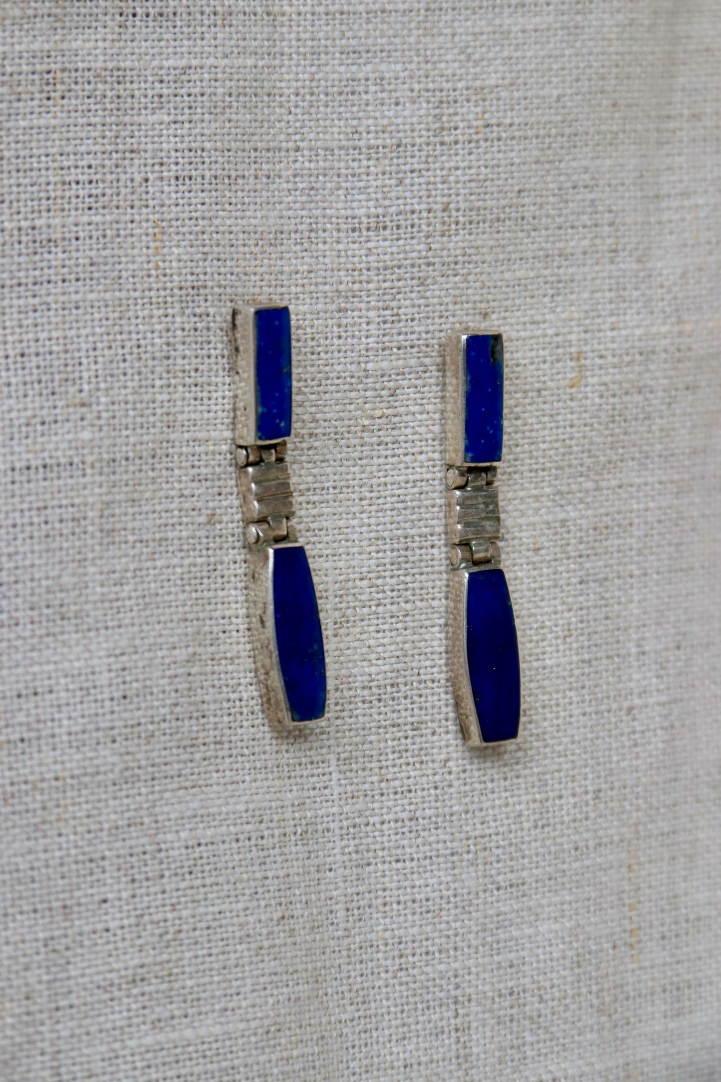 Sterling Silver Lapis Lazuli Long Hinged Earrings