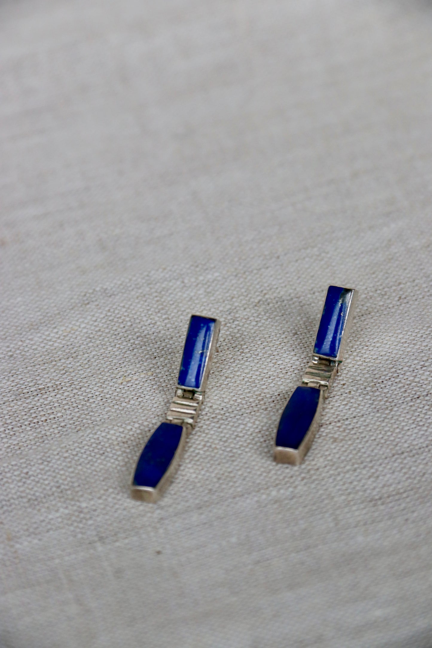 Sterling Silver Lapis Lazuli Long Hinged Earrings