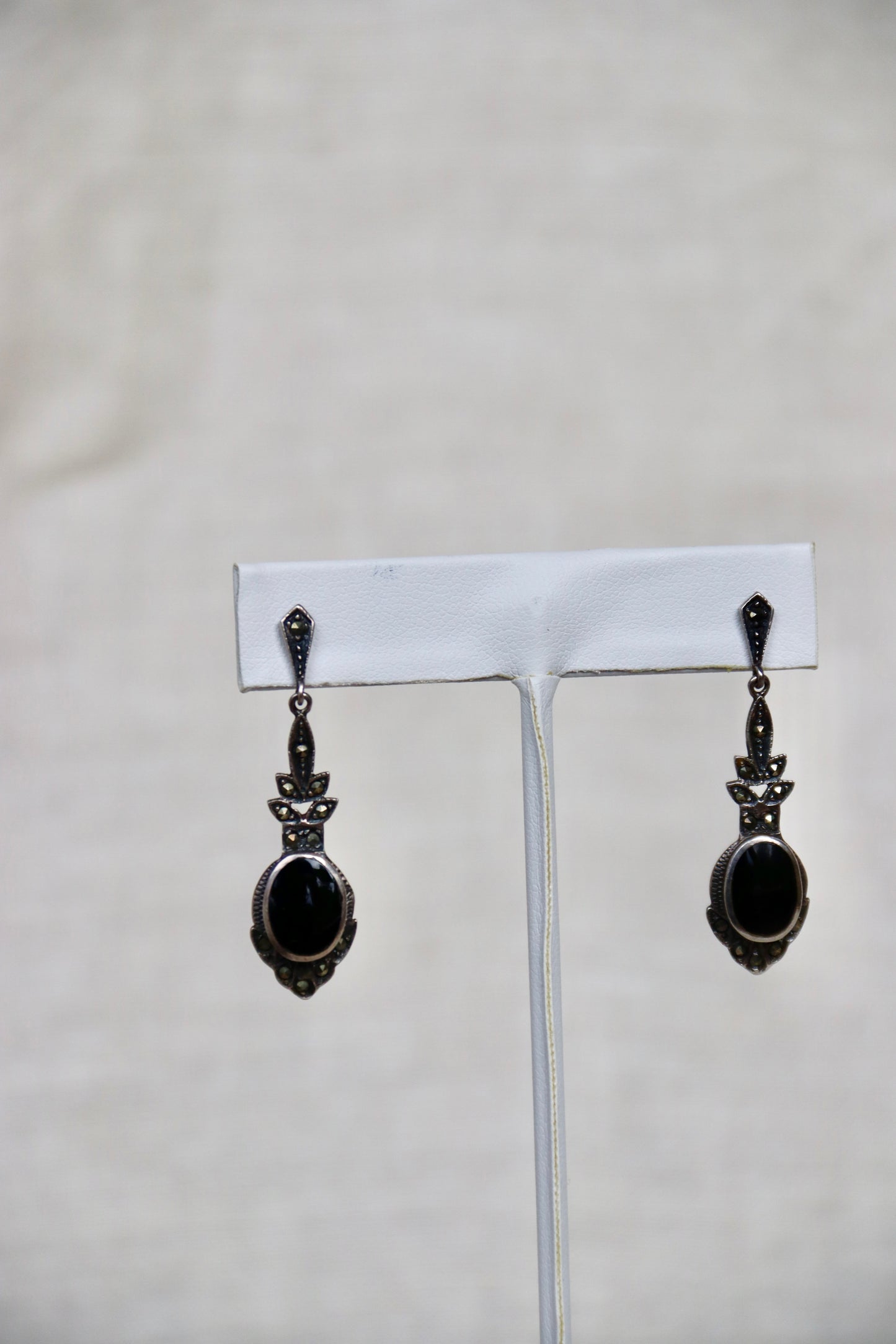 Sterling Silver Obsidian Dangly Earrings