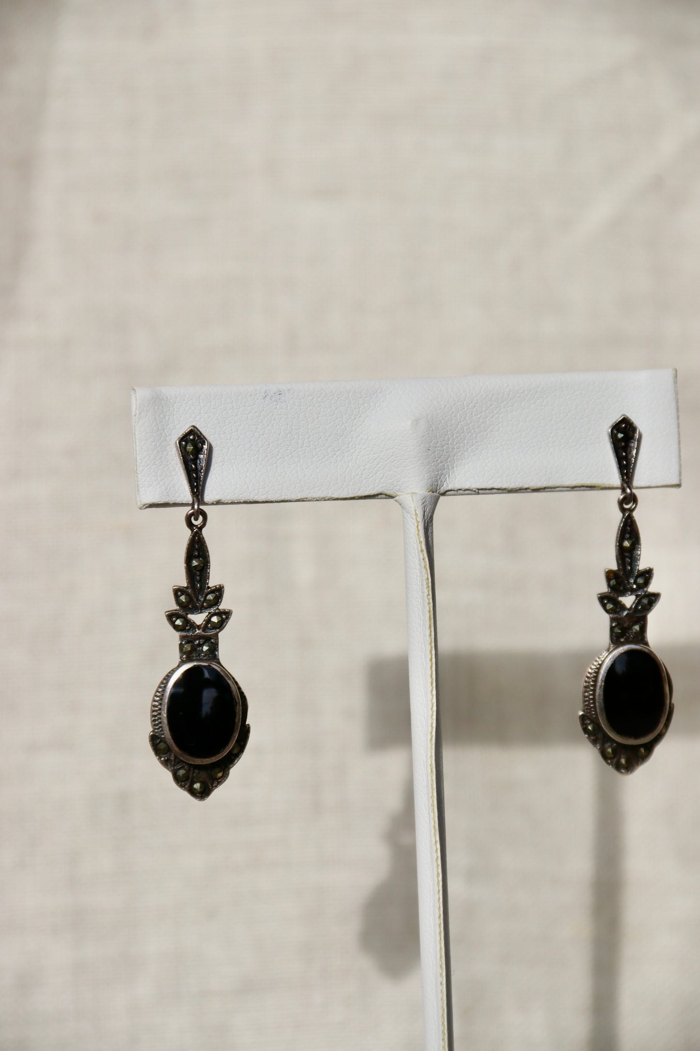 Sterling Silver Obsidian Dangly Earrings