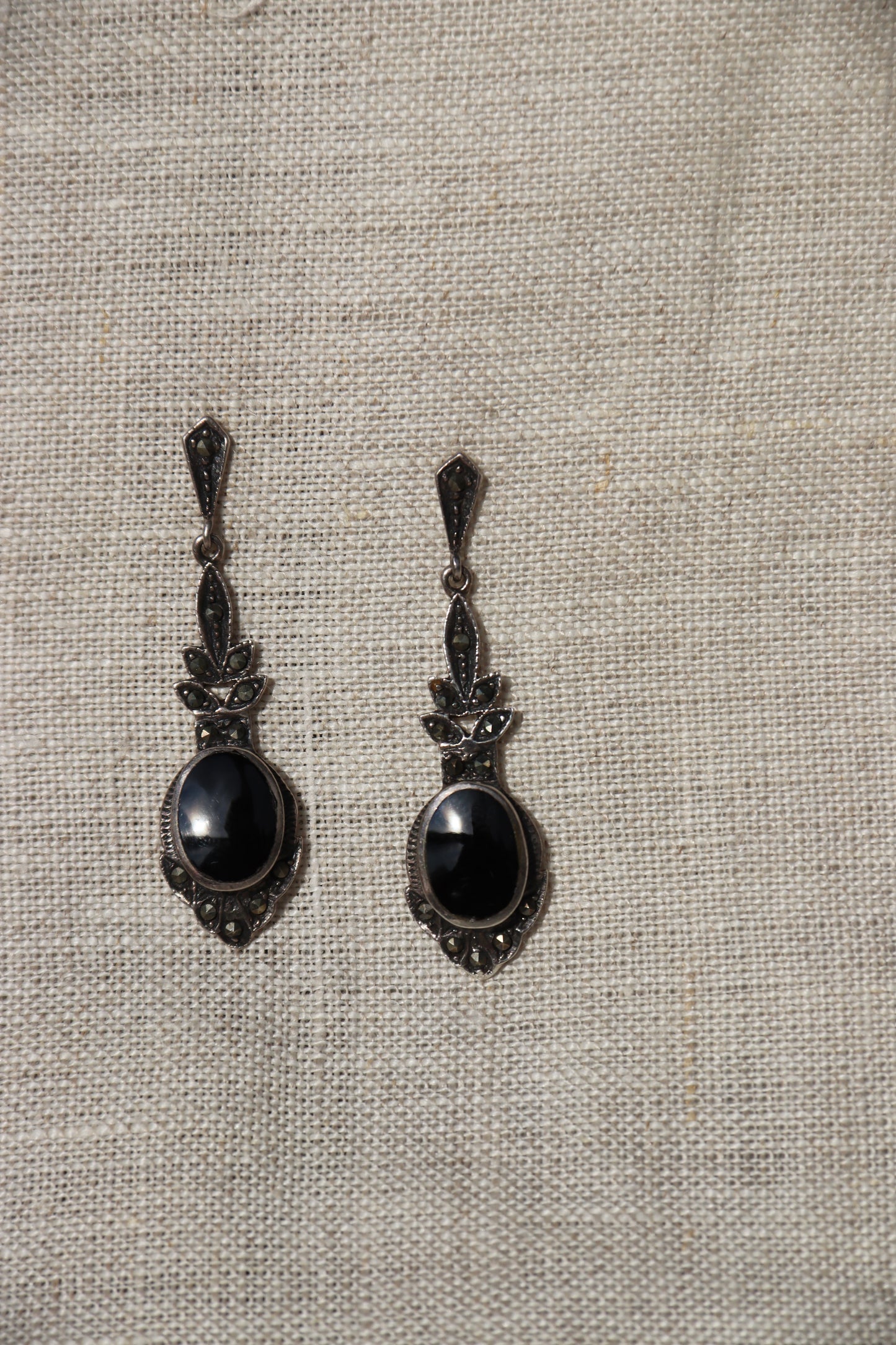 Sterling Silver Obsidian Dangly Earrings