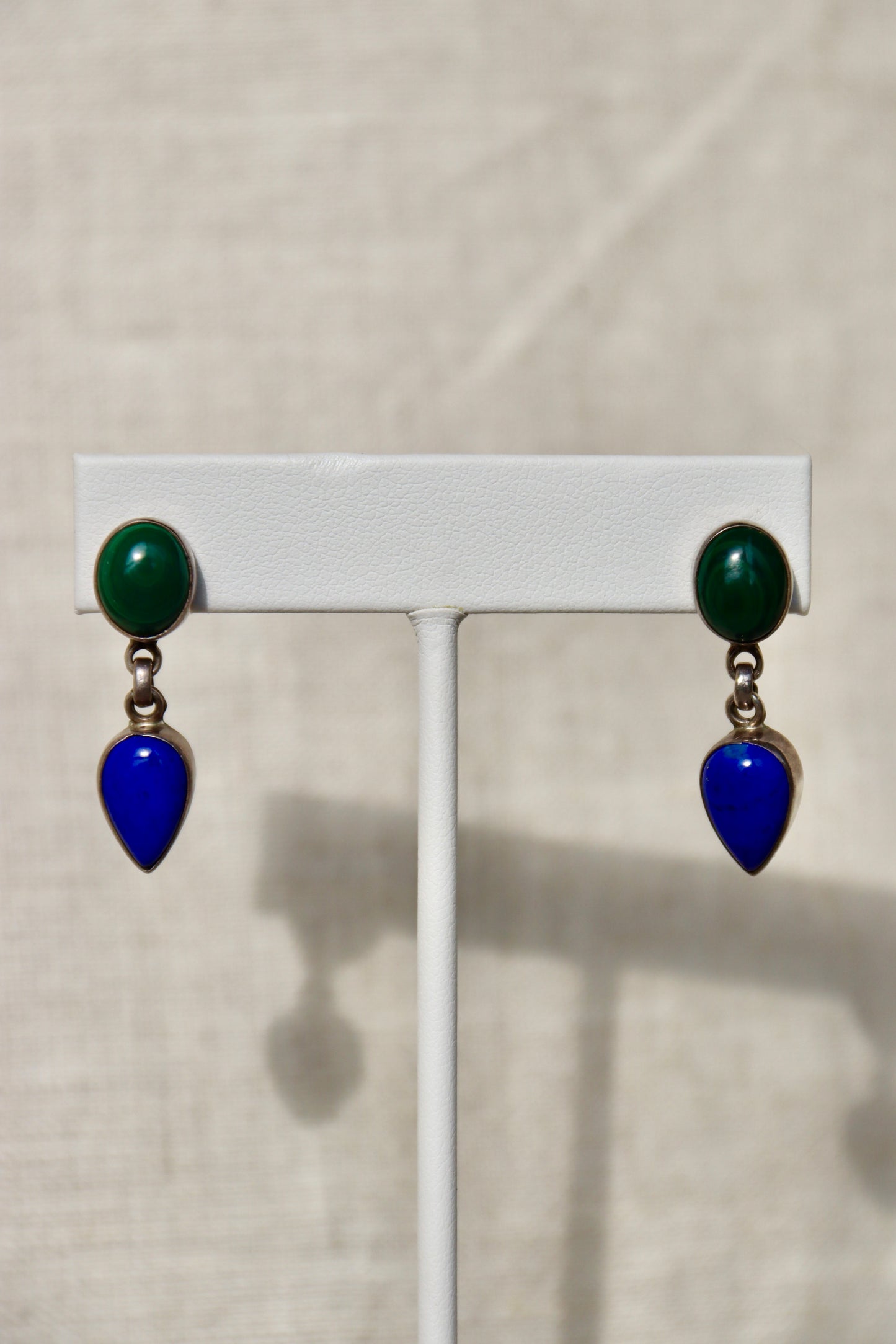 Sterling Silver Malachite and Lapis Lazuli Earrings