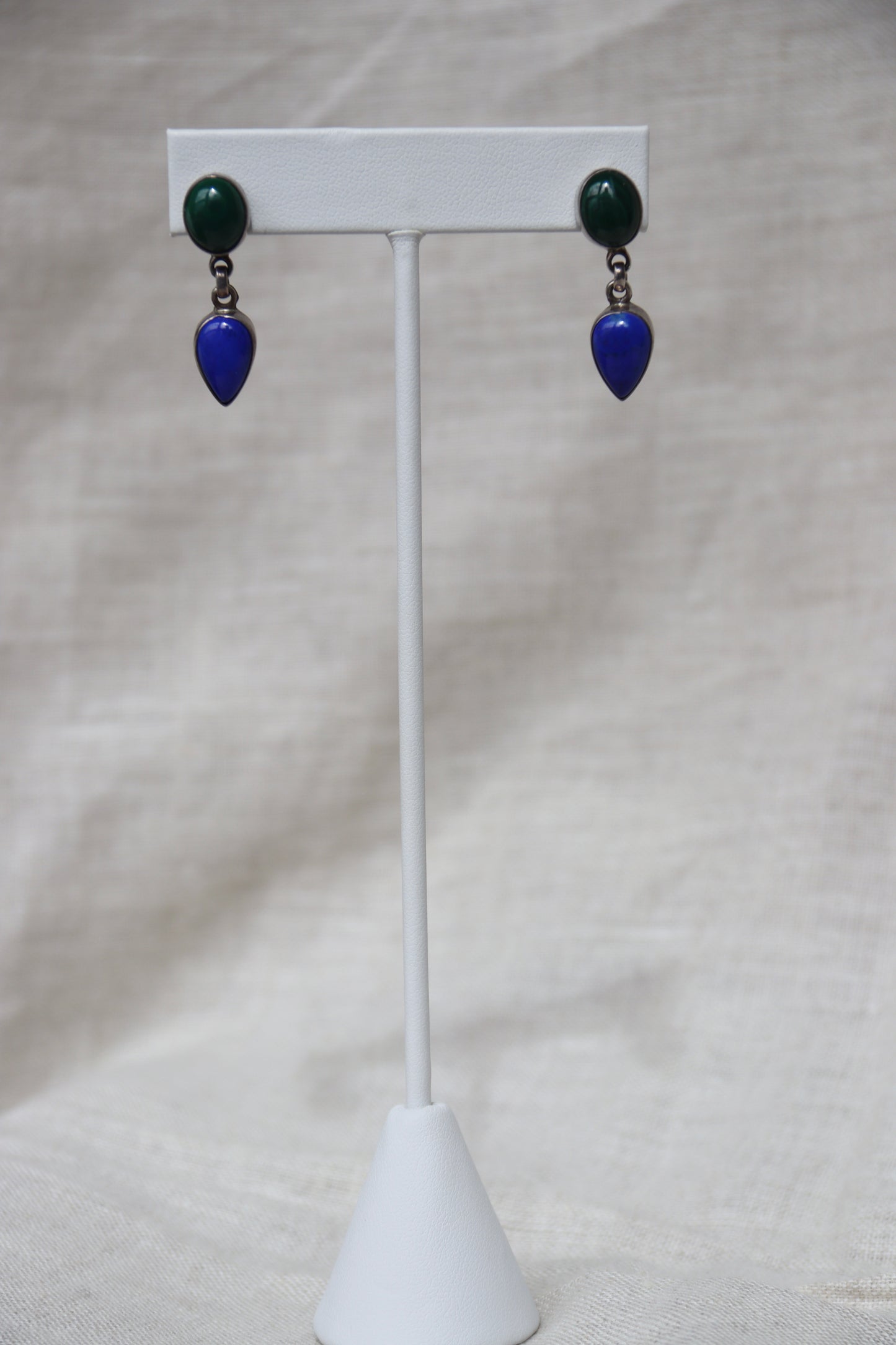 Sterling Silver Malachite and Lapis Lazuli Earrings