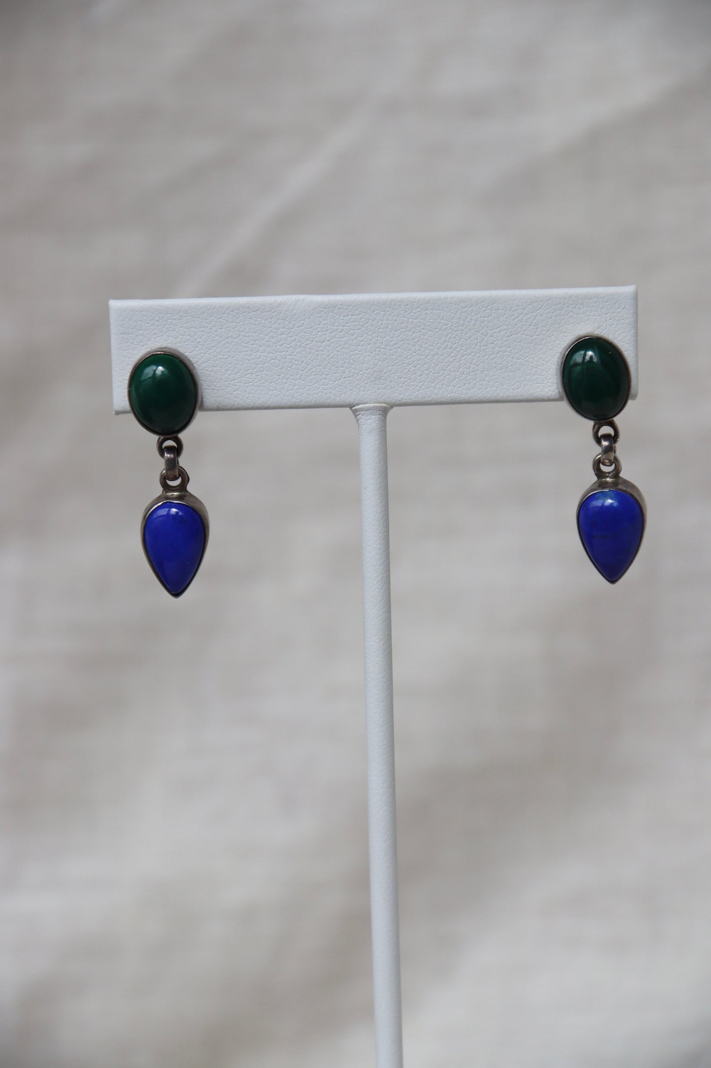 Sterling Silver Malachite and Lapis Lazuli Earrings