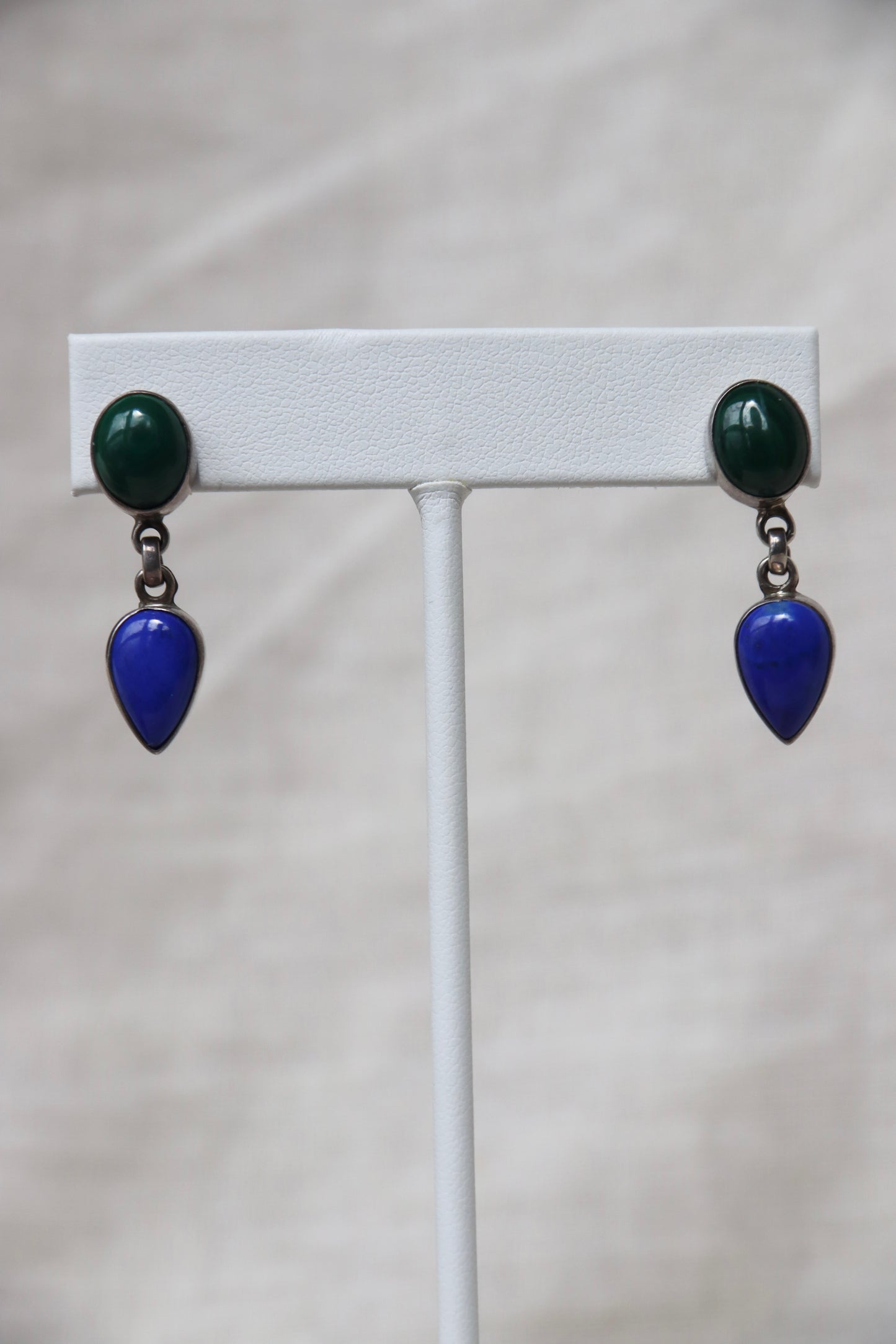 Sterling Silver Malachite and Lapis Lazuli Earrings