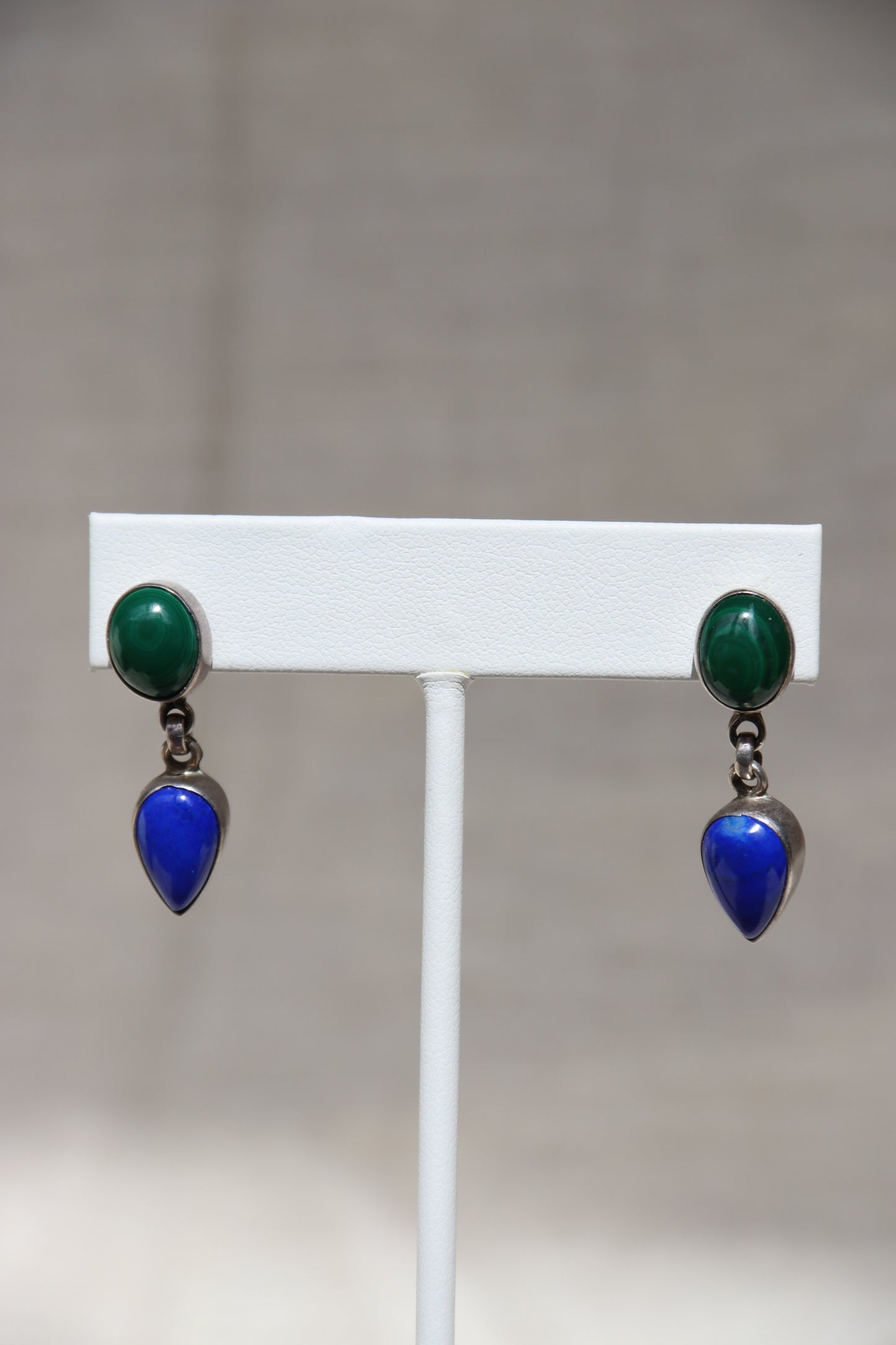 Sterling Silver Malachite and Lapis Lazuli Earrings