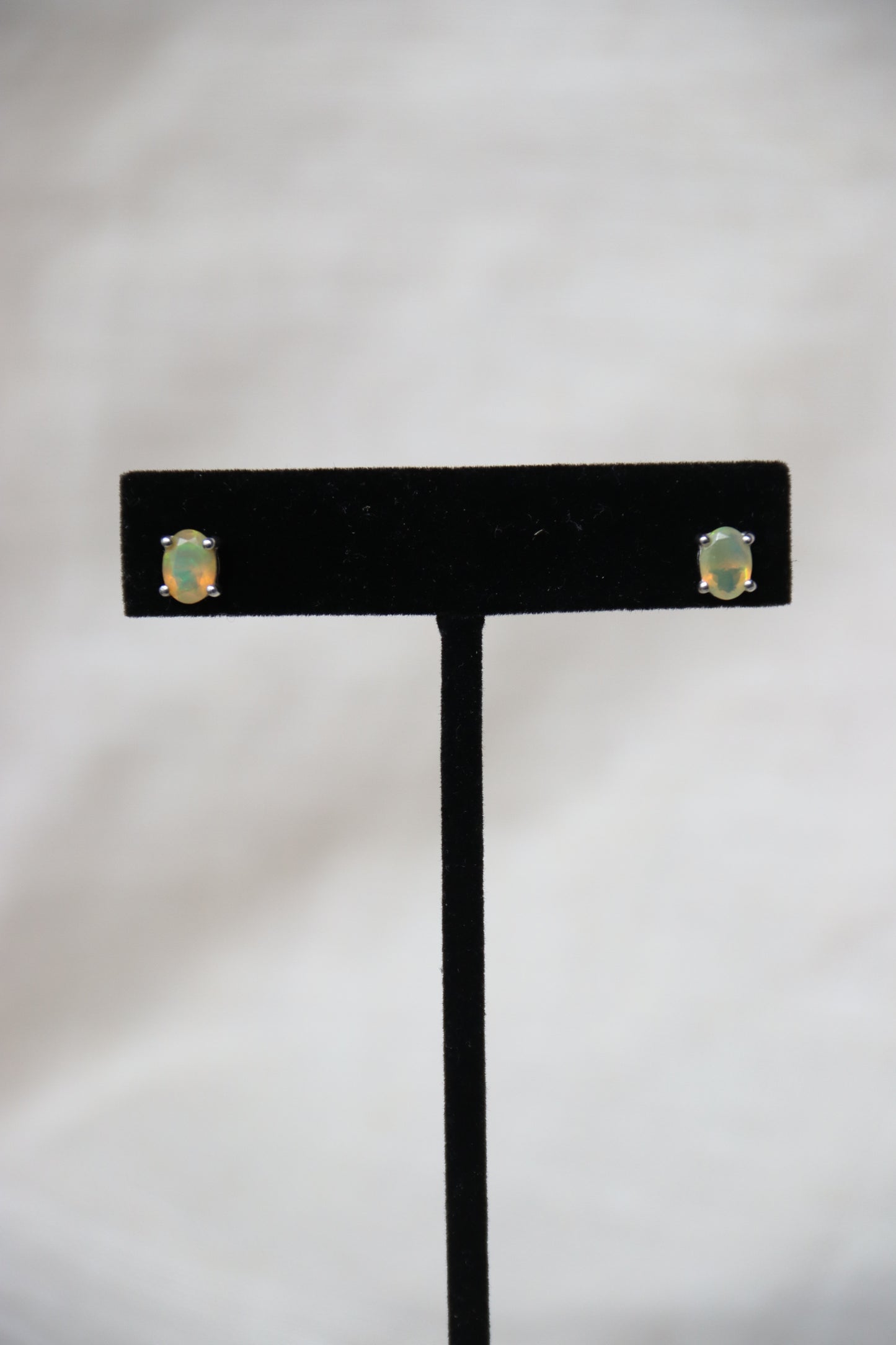 Sterling Silver Oval Opal Post Earrings