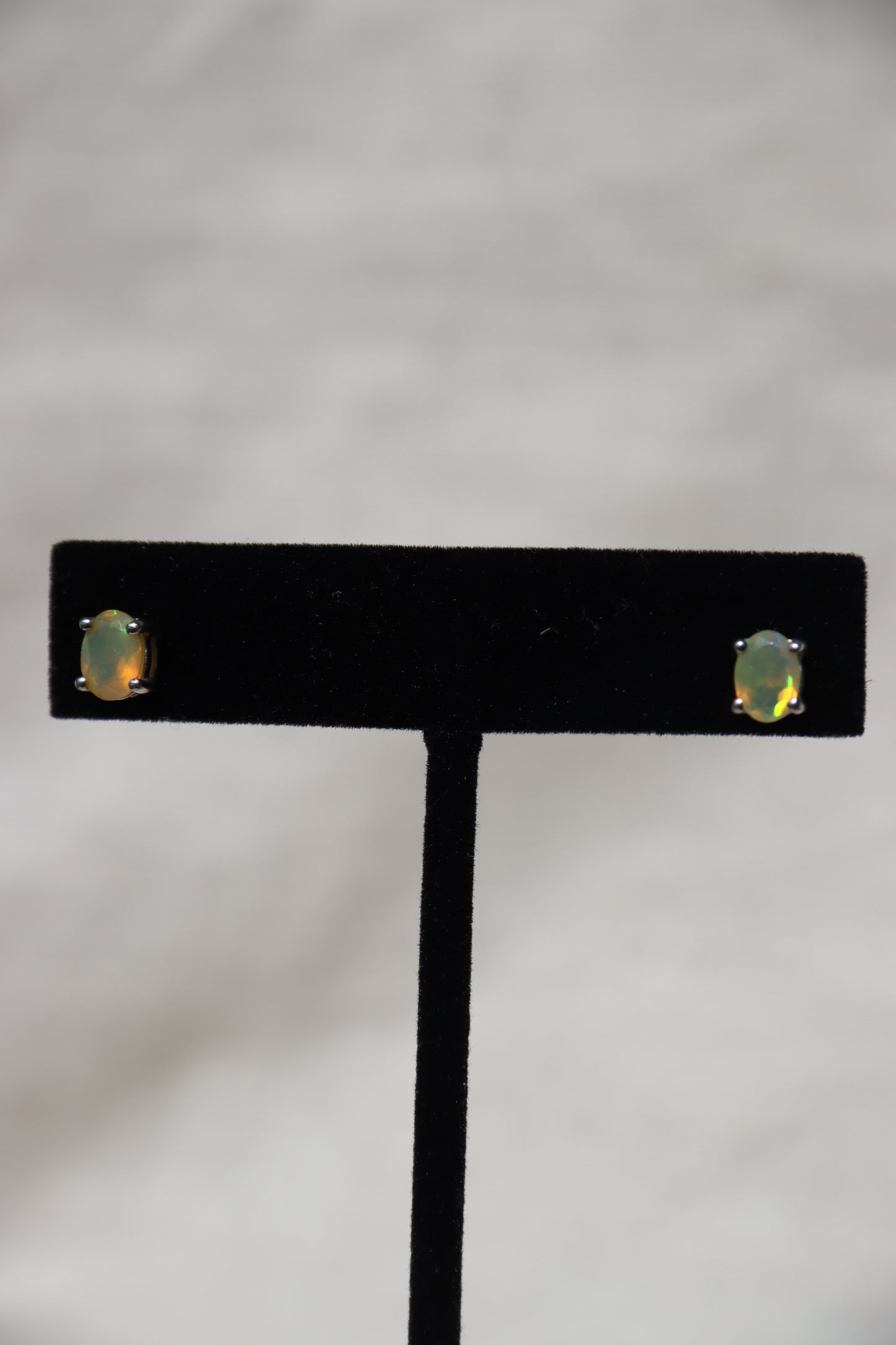 Sterling Silver Oval Opal Post Earrings