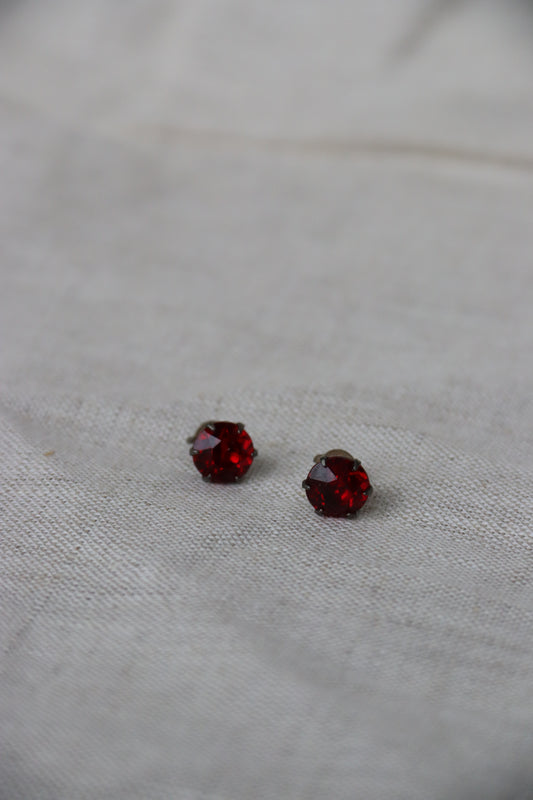Silver and Red Glass Post Earrings
