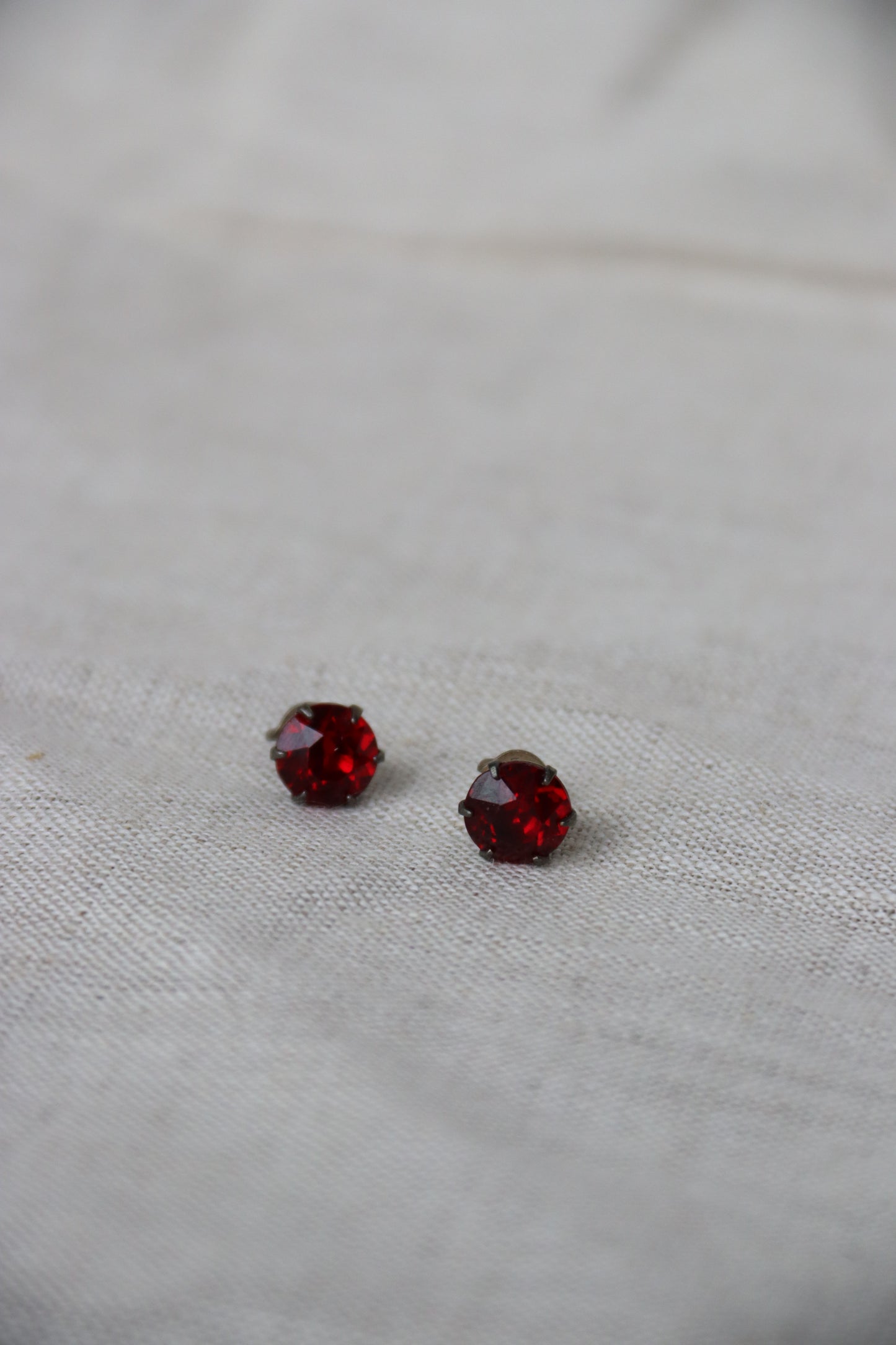 Silver and Red Glass Post Earrings