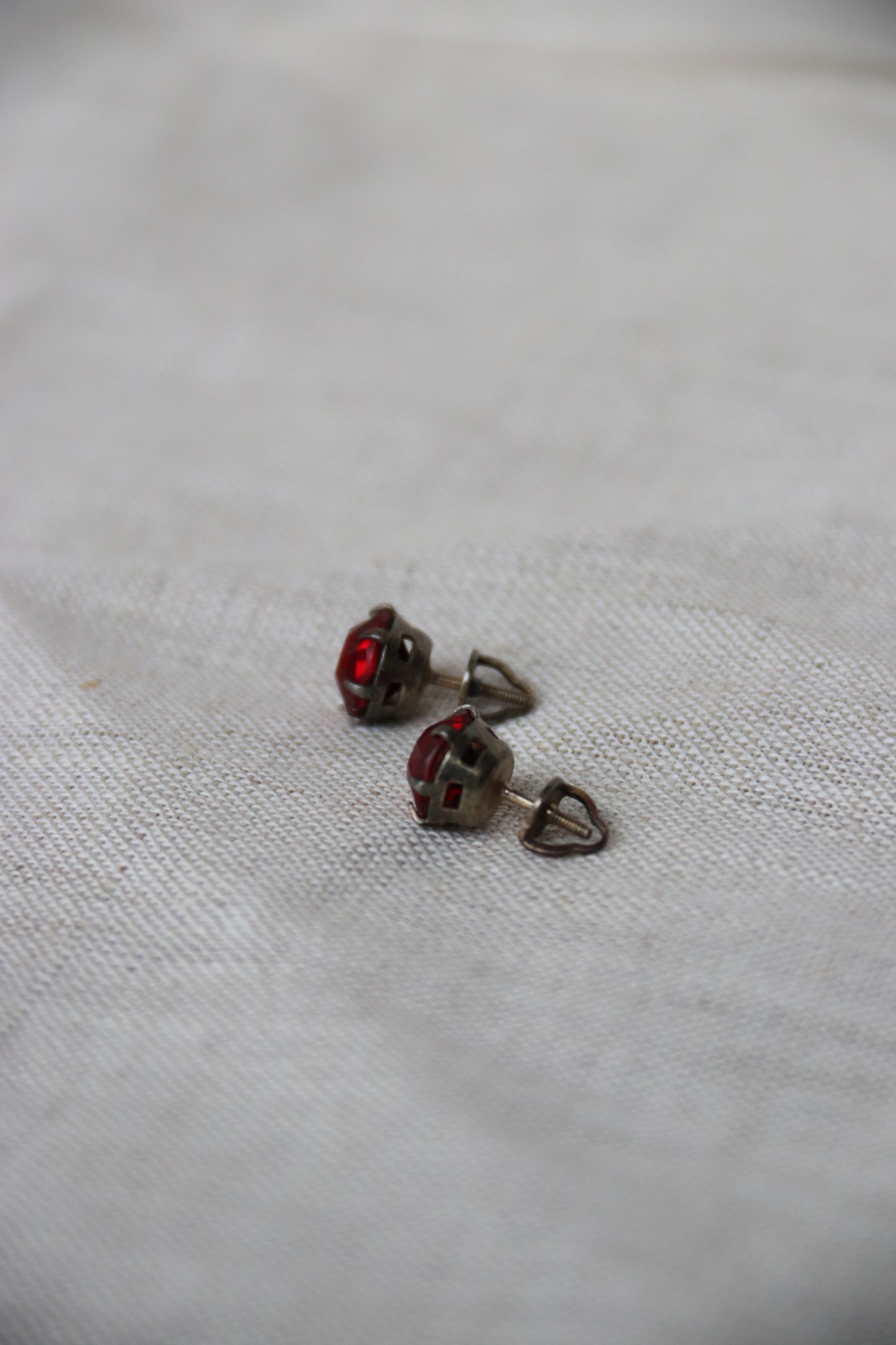 Silver and Red Glass Post Earrings