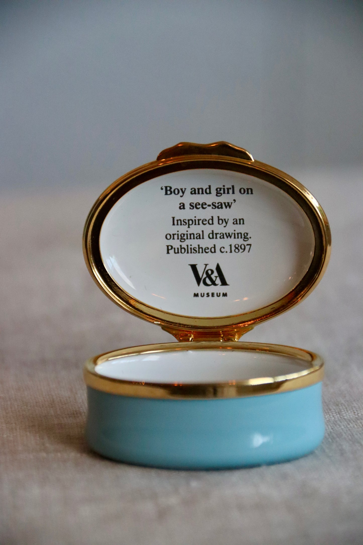 Halcyon Days Boy and Girl on See Saw Enamel Box