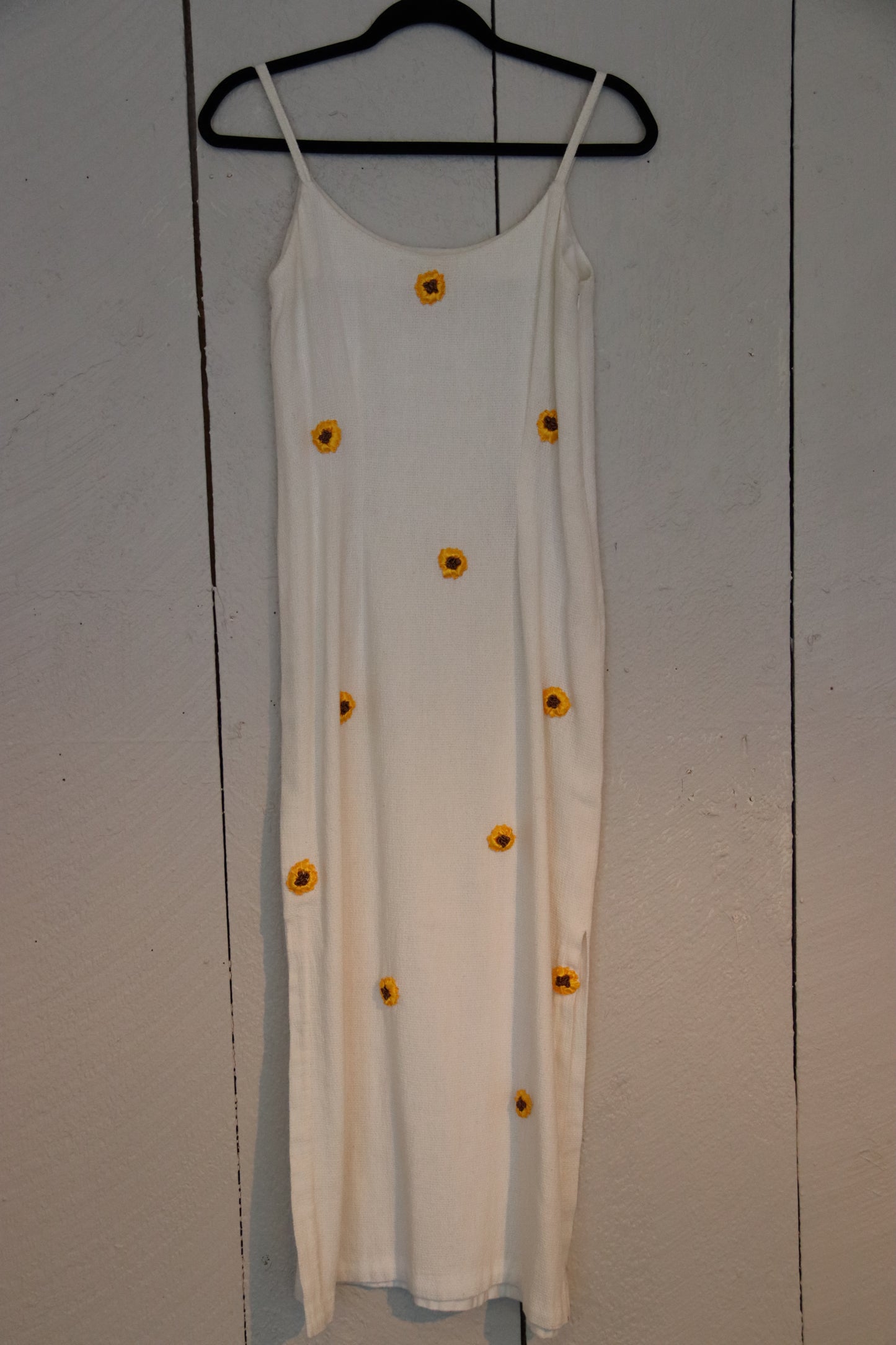White Linen Dress with Sunflowers