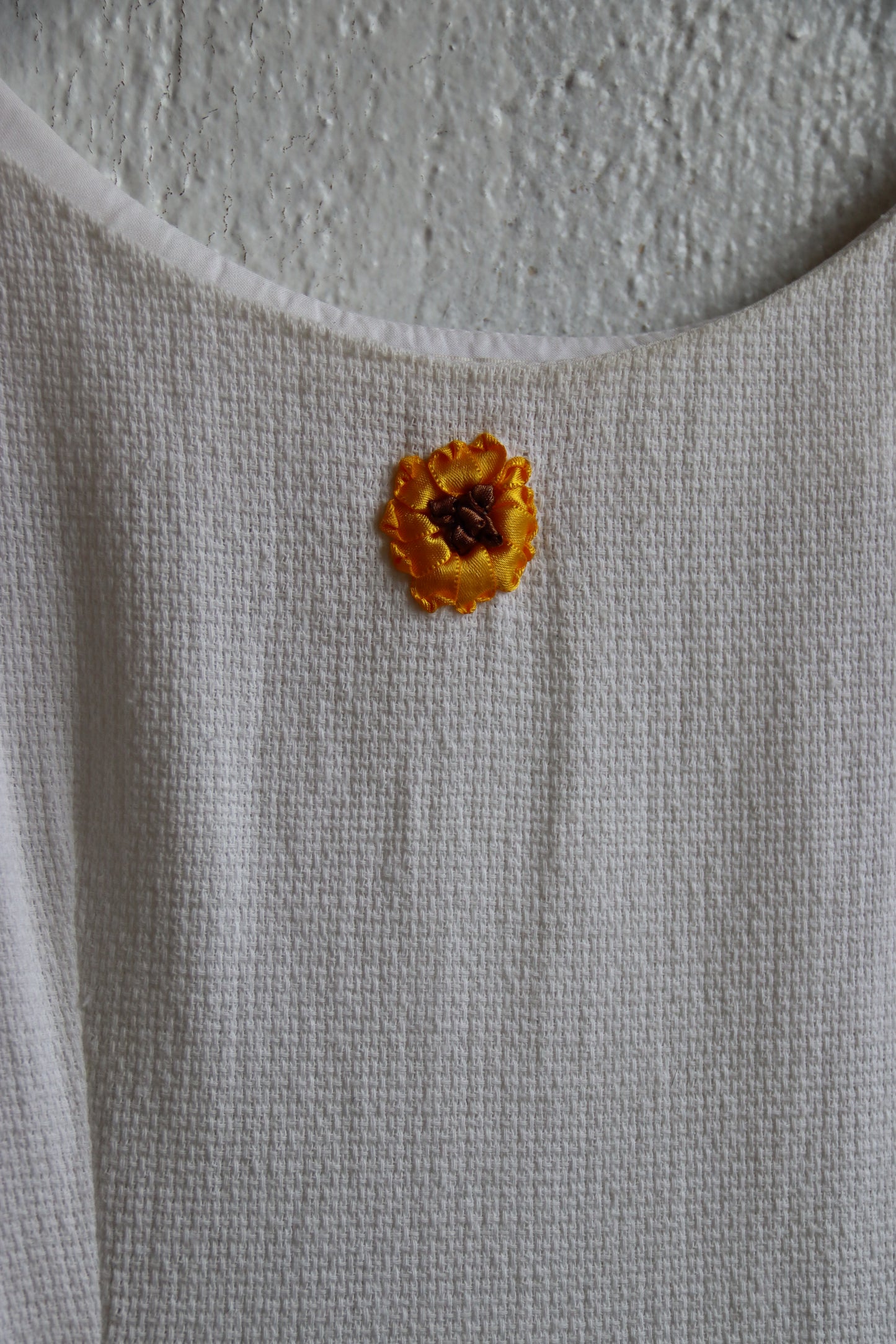 White Linen Dress with Sunflowers