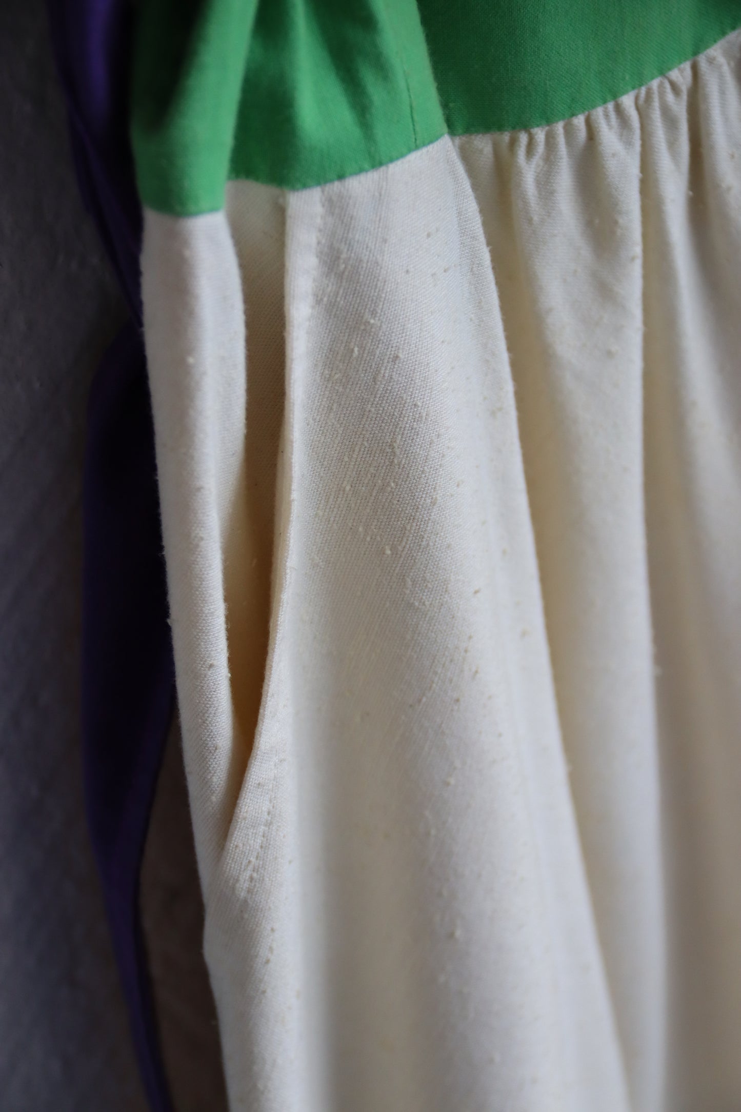 Green and Cream Dress with Purple Belt