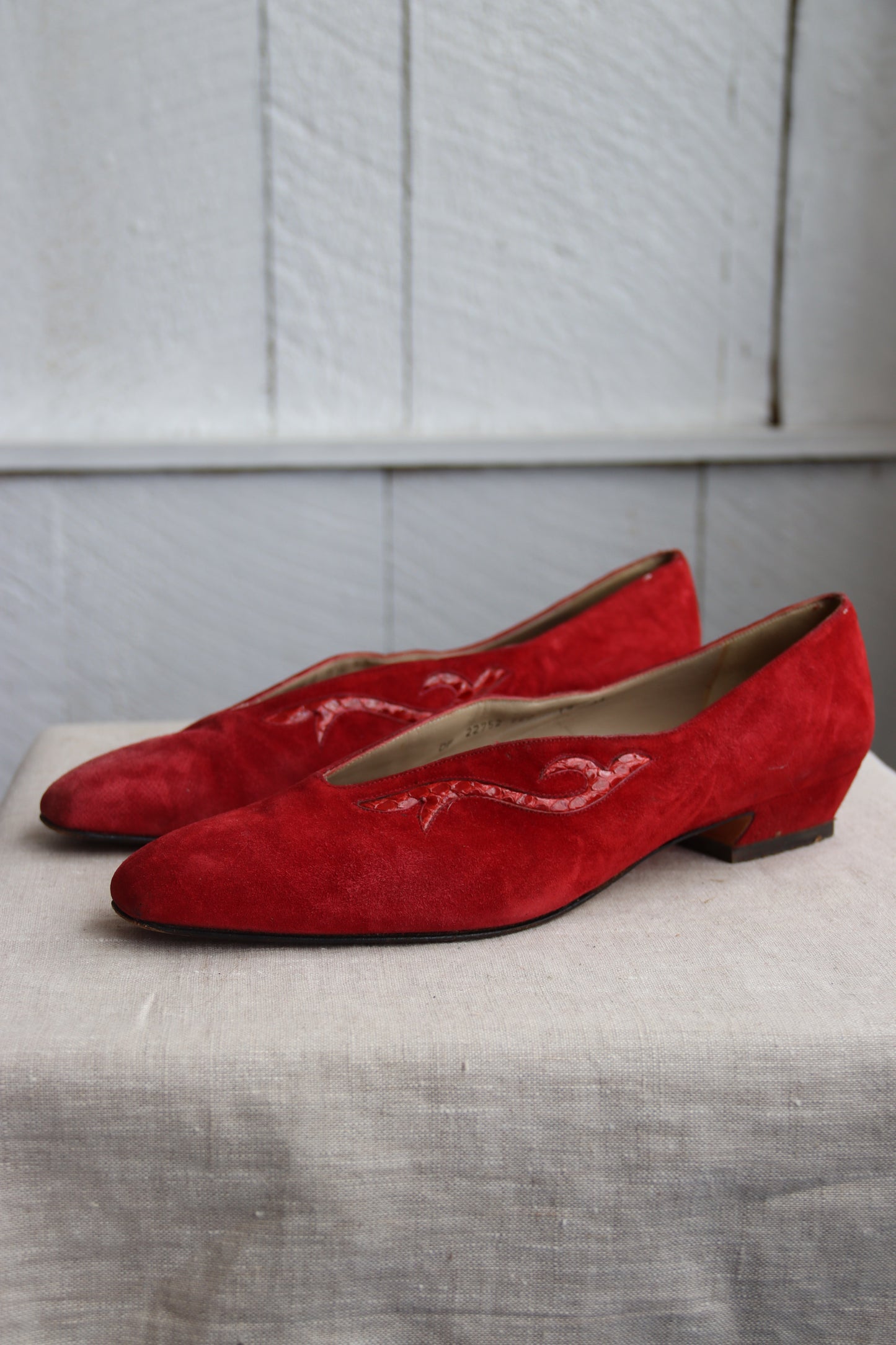 Salvatore Ferragamo Red Suede Snake Flats