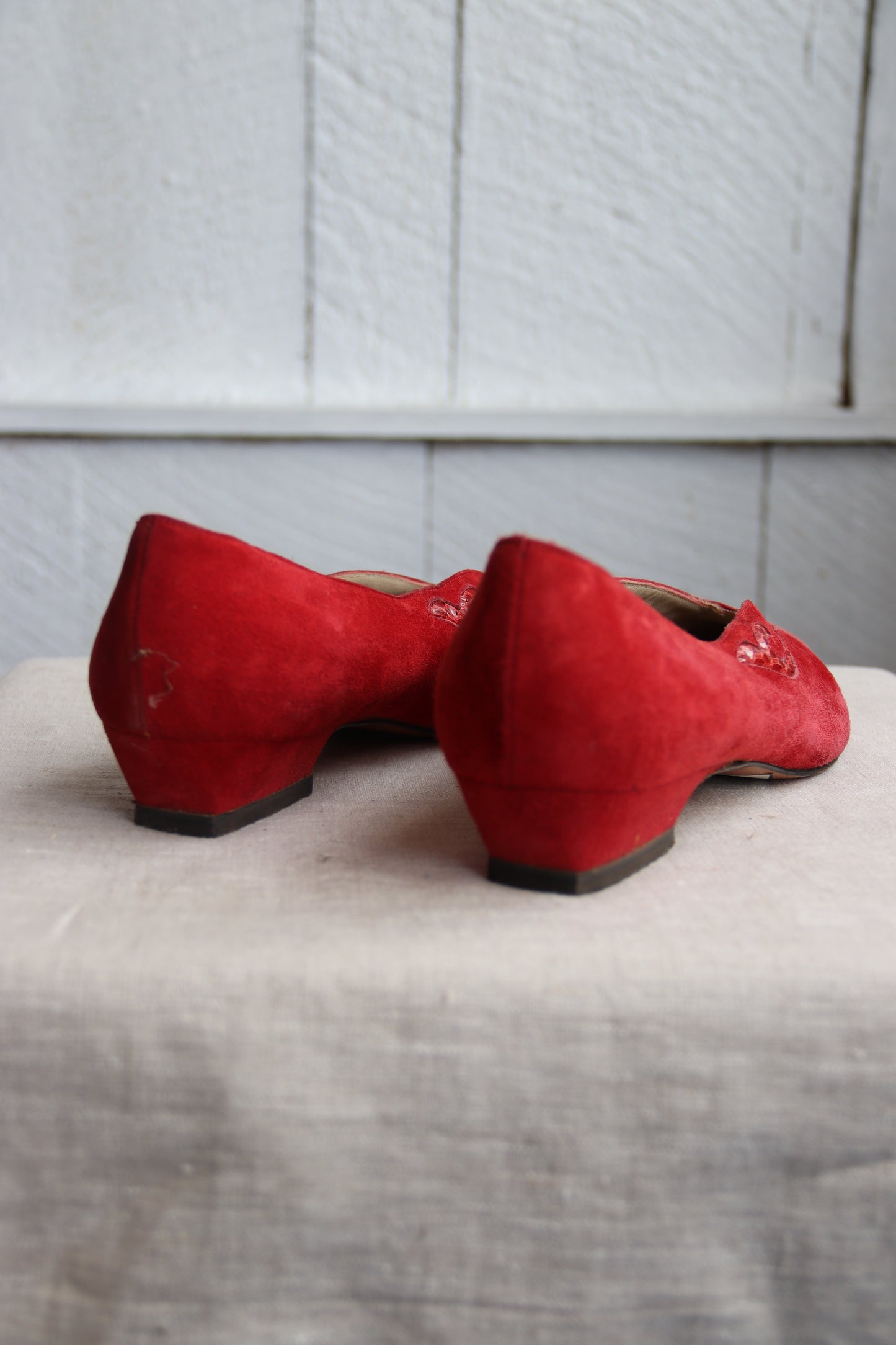 Salvatore Ferragamo Red Suede Snake Flats