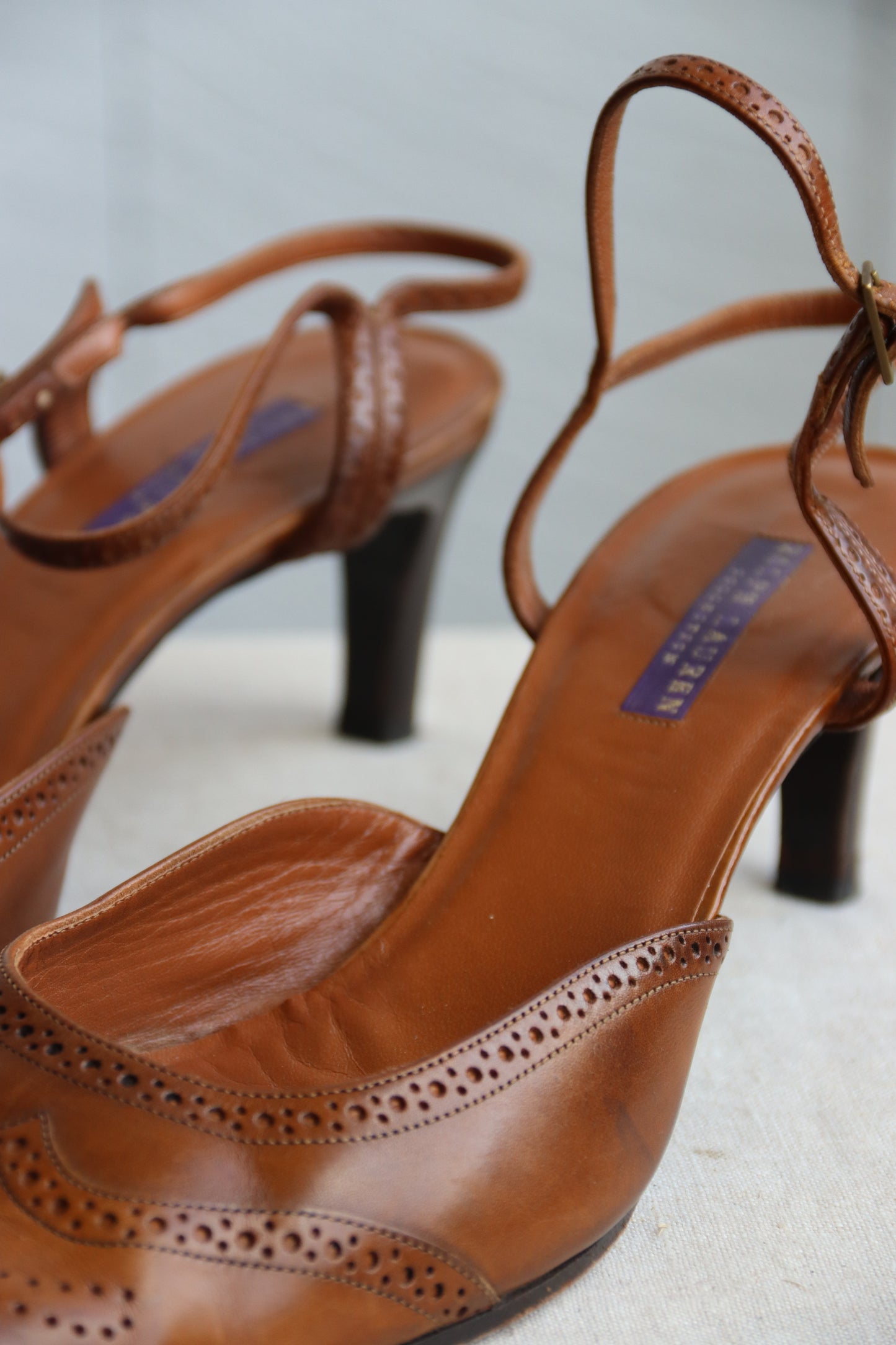 Ralph Lauren Brown Leather Slingback Heels