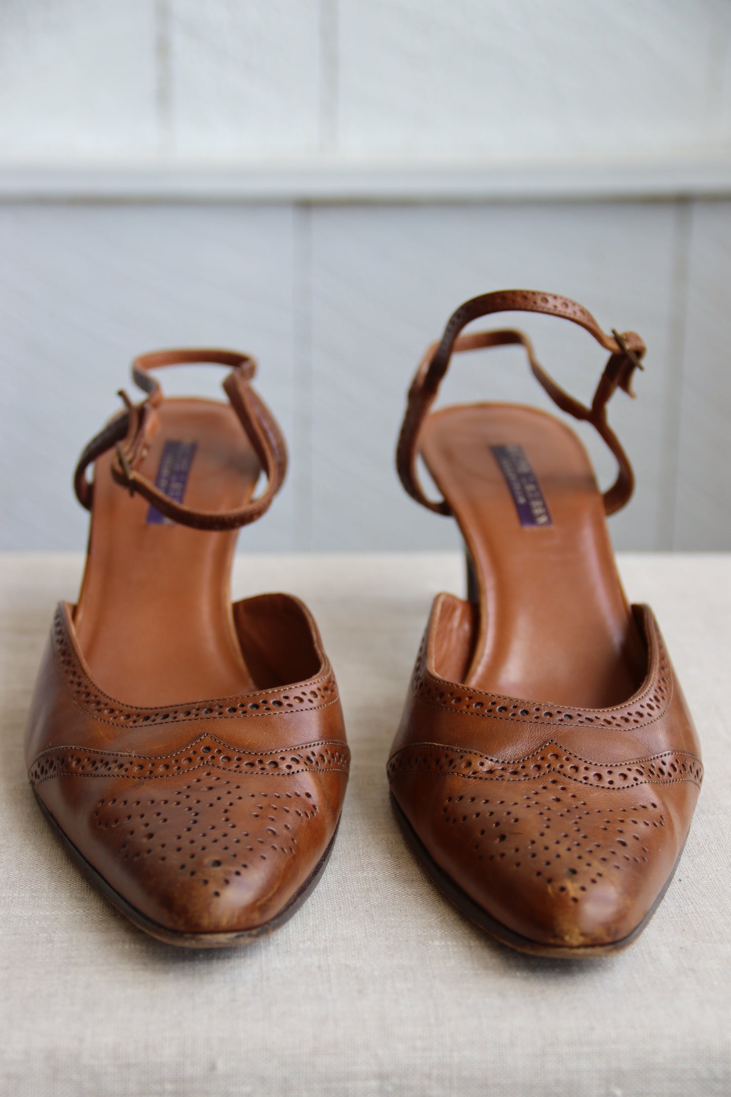 Ralph Lauren Brown Leather Slingback Heels