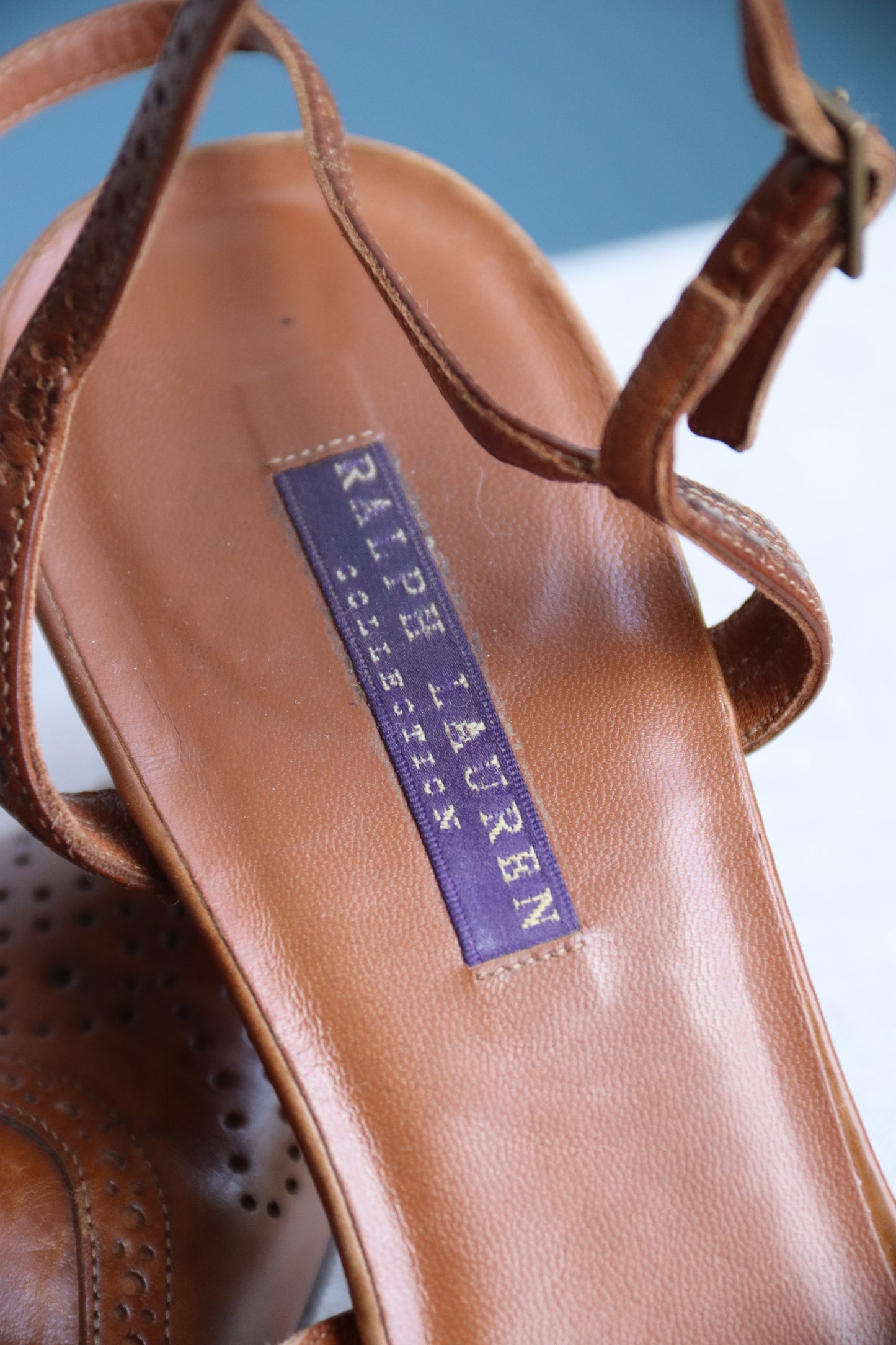 Ralph Lauren Brown Leather Slingback Heels