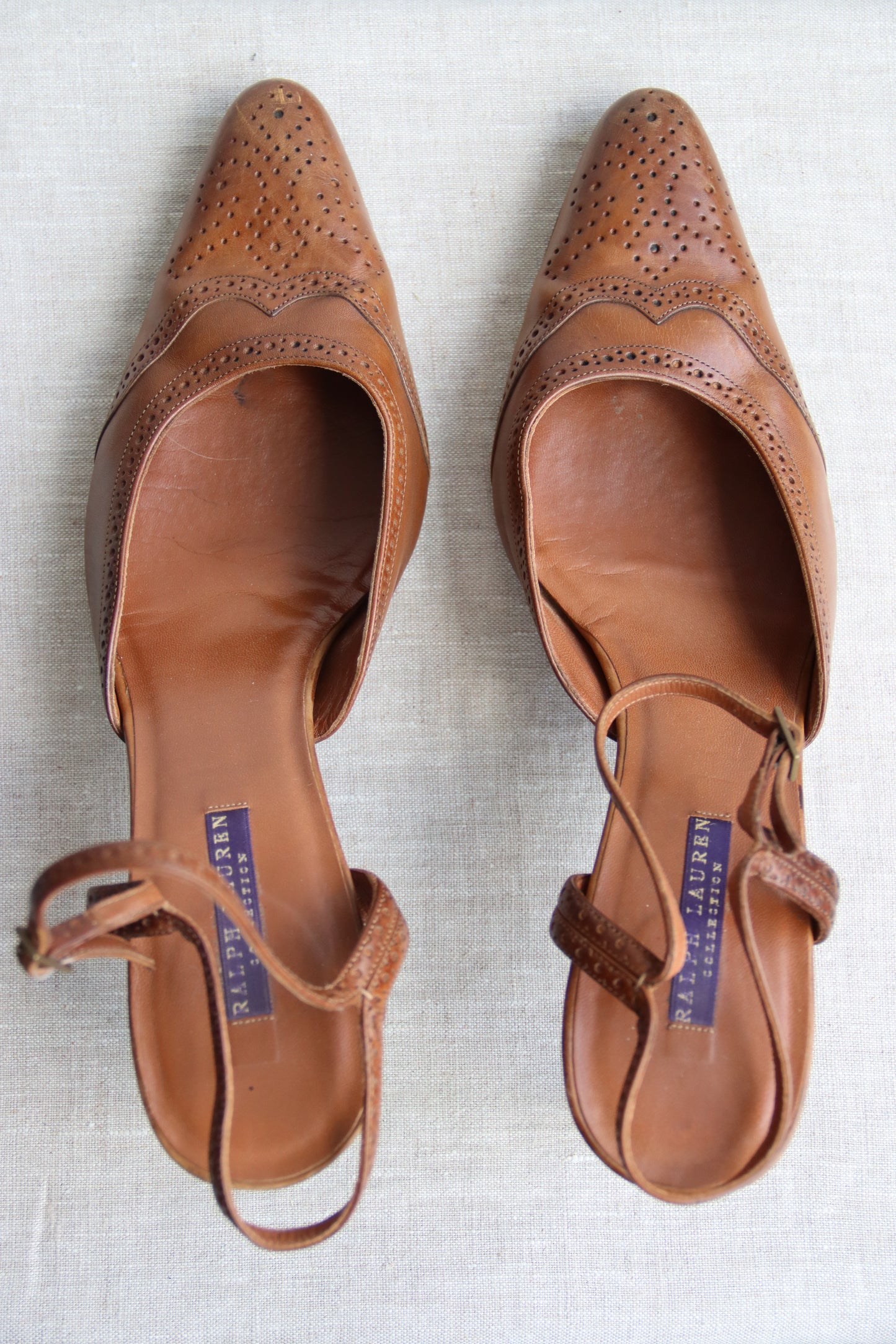 Ralph Lauren Brown Leather Slingback Heels