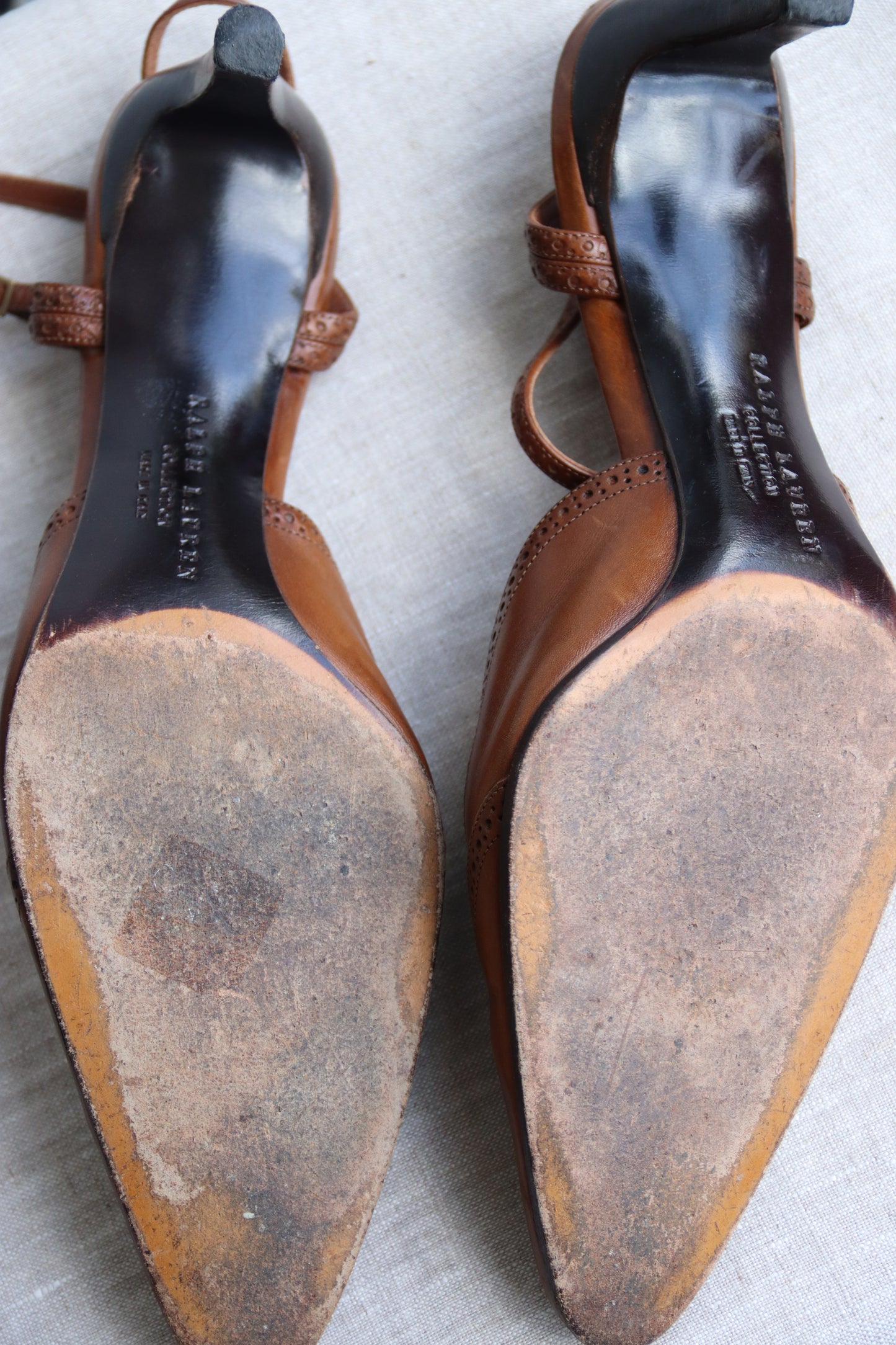Ralph Lauren Brown Leather Slingback Heels