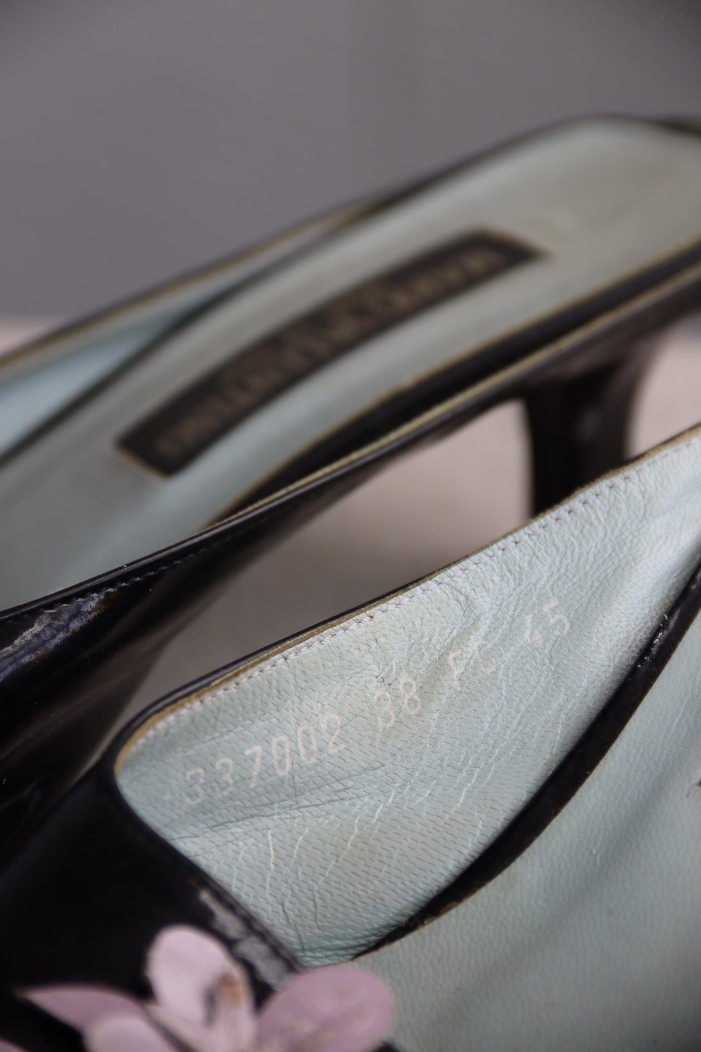 Mario Valentino Black Patent Leather Heels with Flowers