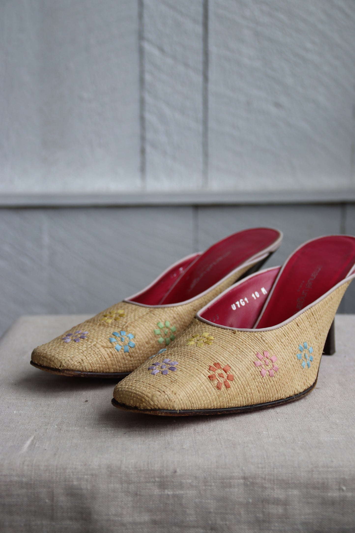 Emanuel Ungaro Straw Floral Heels