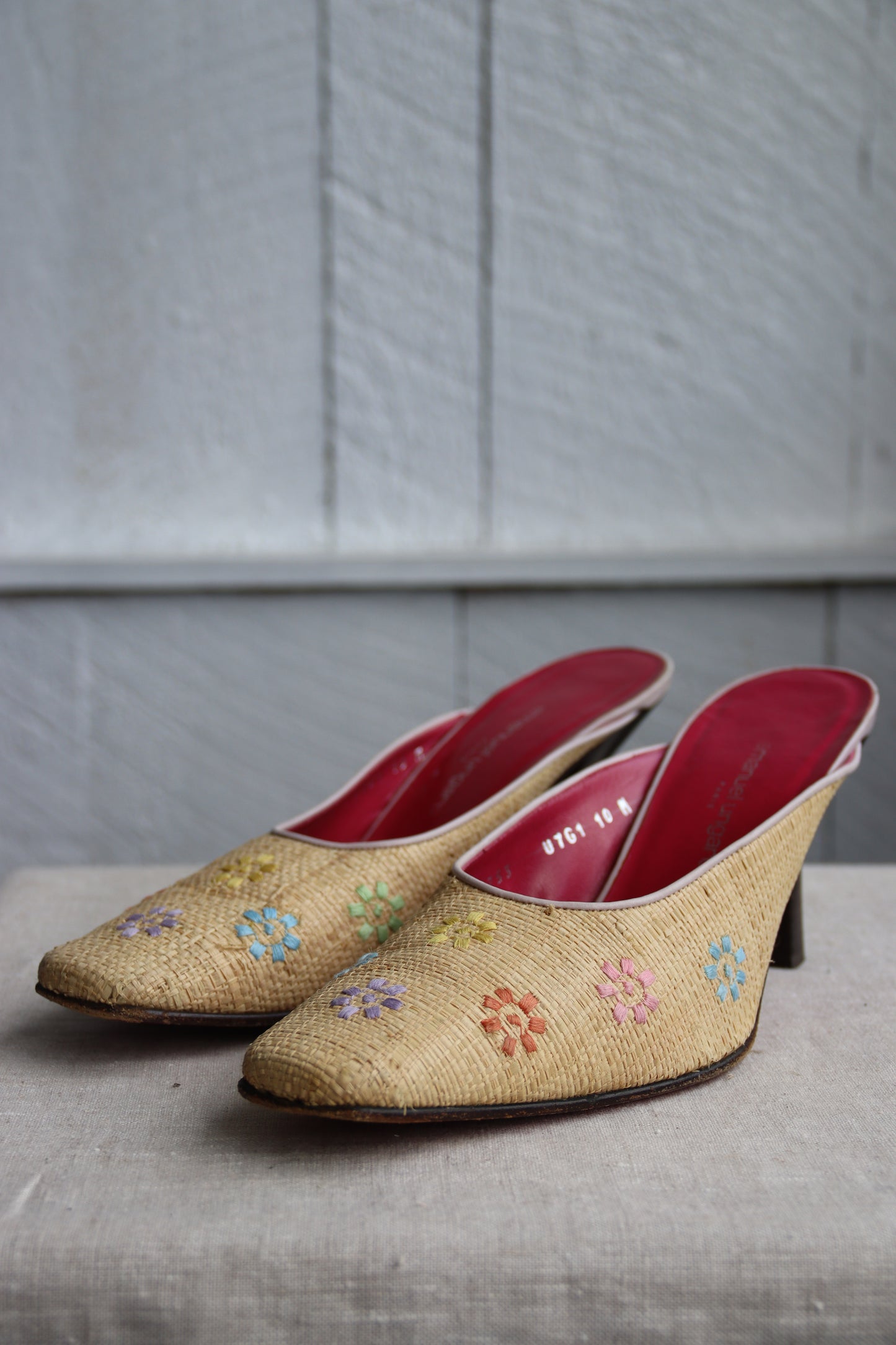 Emanuel Ungaro Straw Floral Heels