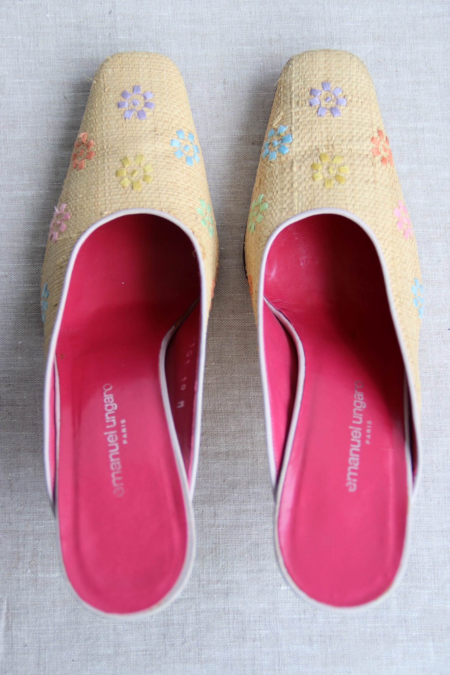 Emanuel Ungaro Straw Floral Heels