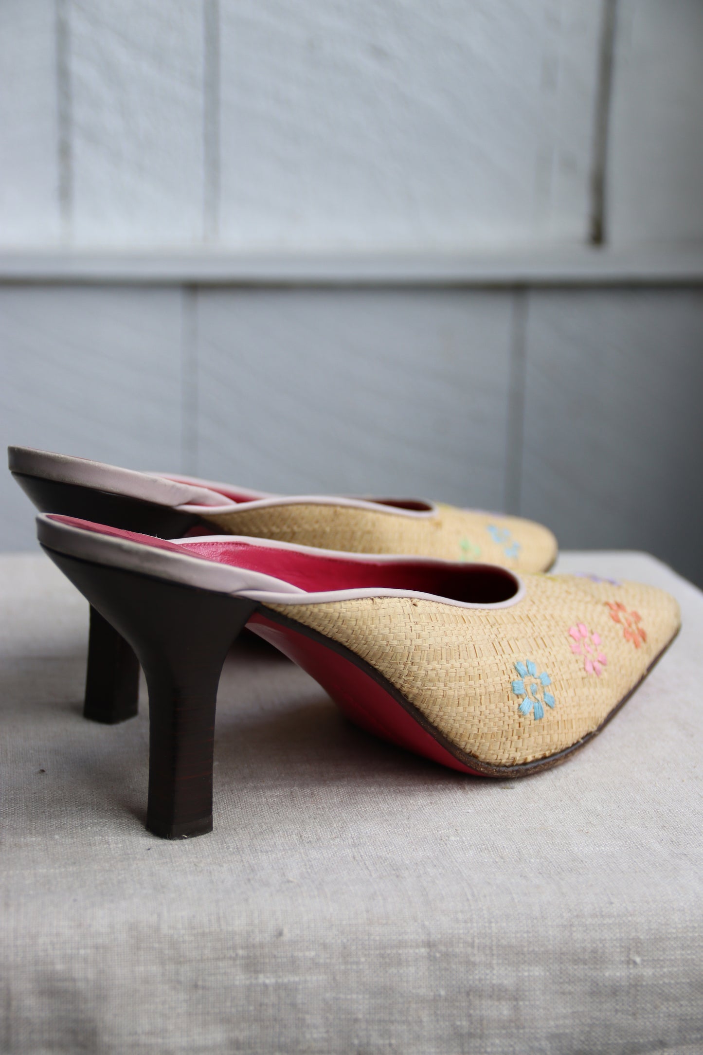 Emanuel Ungaro Straw Floral Heels