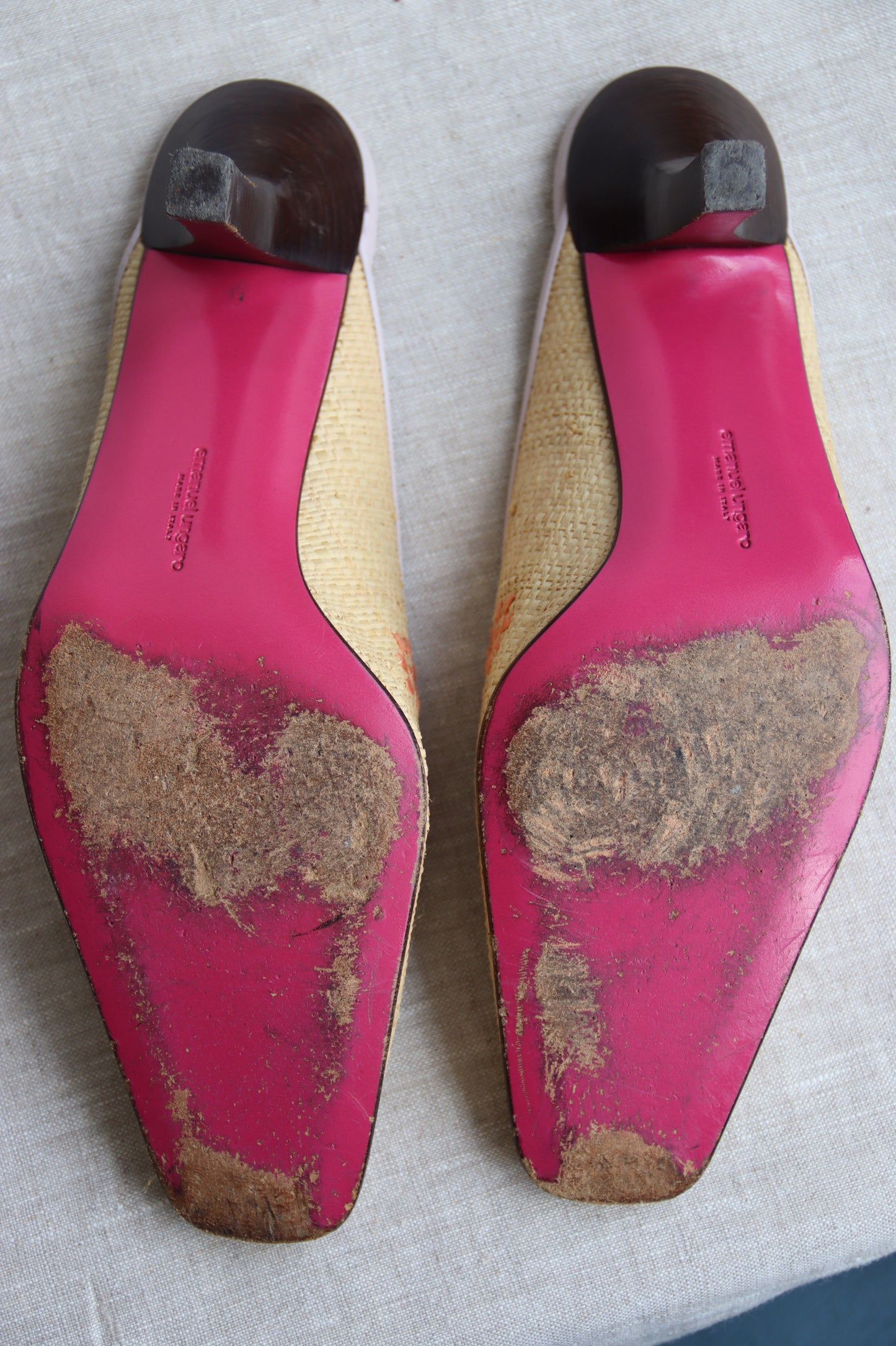 Emanuel Ungaro Straw Floral Heels