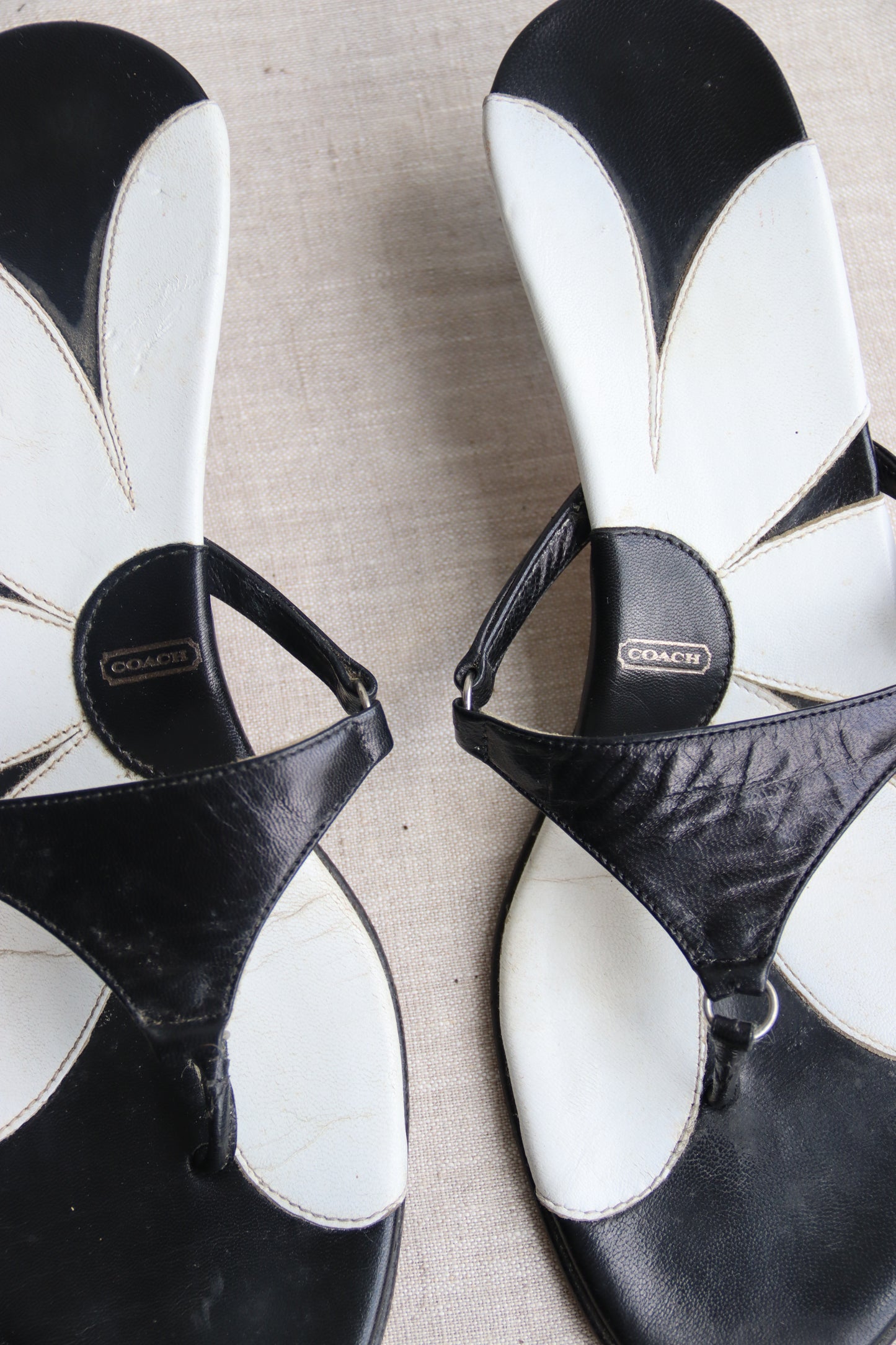 Coach black and white heeled sandals