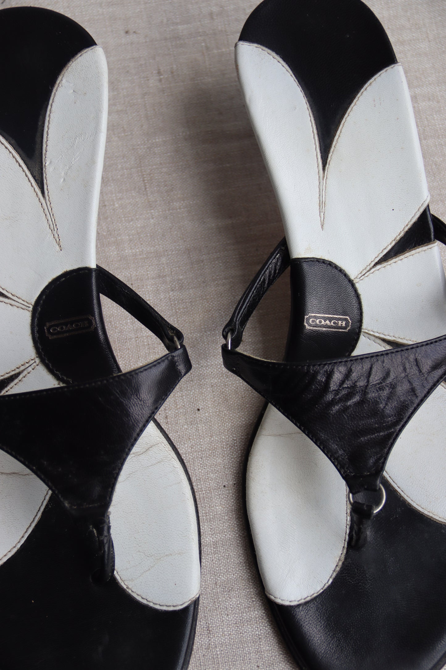 Coach black and white heeled sandals