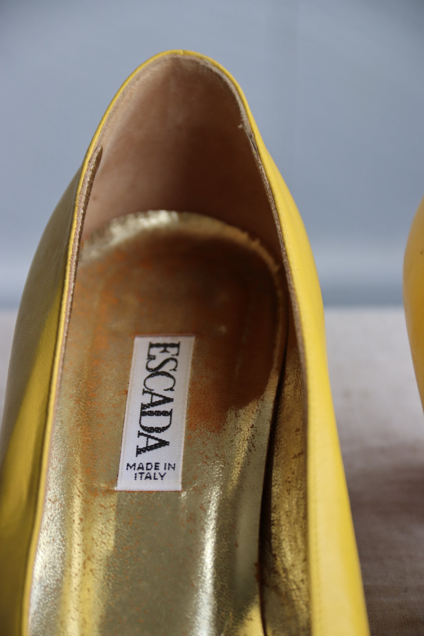 Escada bright yellow and pink heels