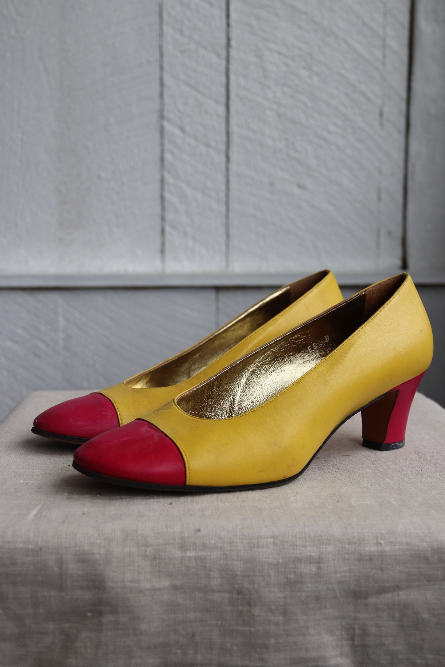 Escada bright yellow and pink heels